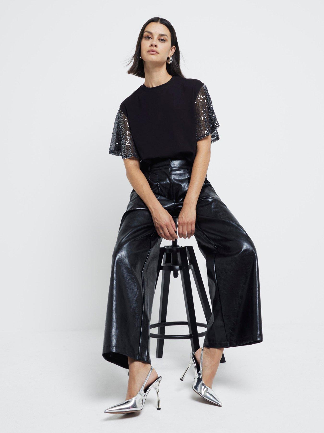 river-island-sequin-sleeve-top-blackfront