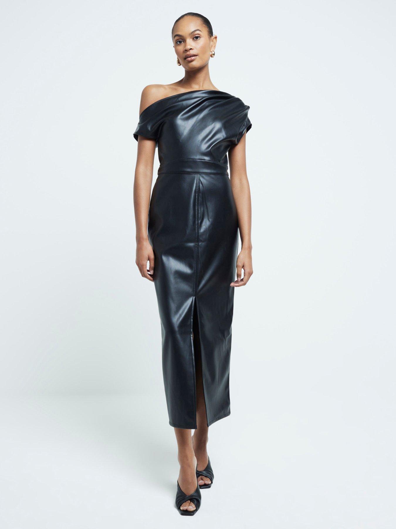 river-island-ruched-pu-dress-blackfront