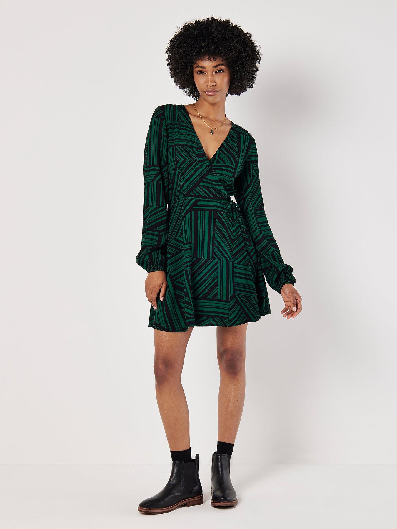 apricot-barcode-print-wrap-dress-greenback