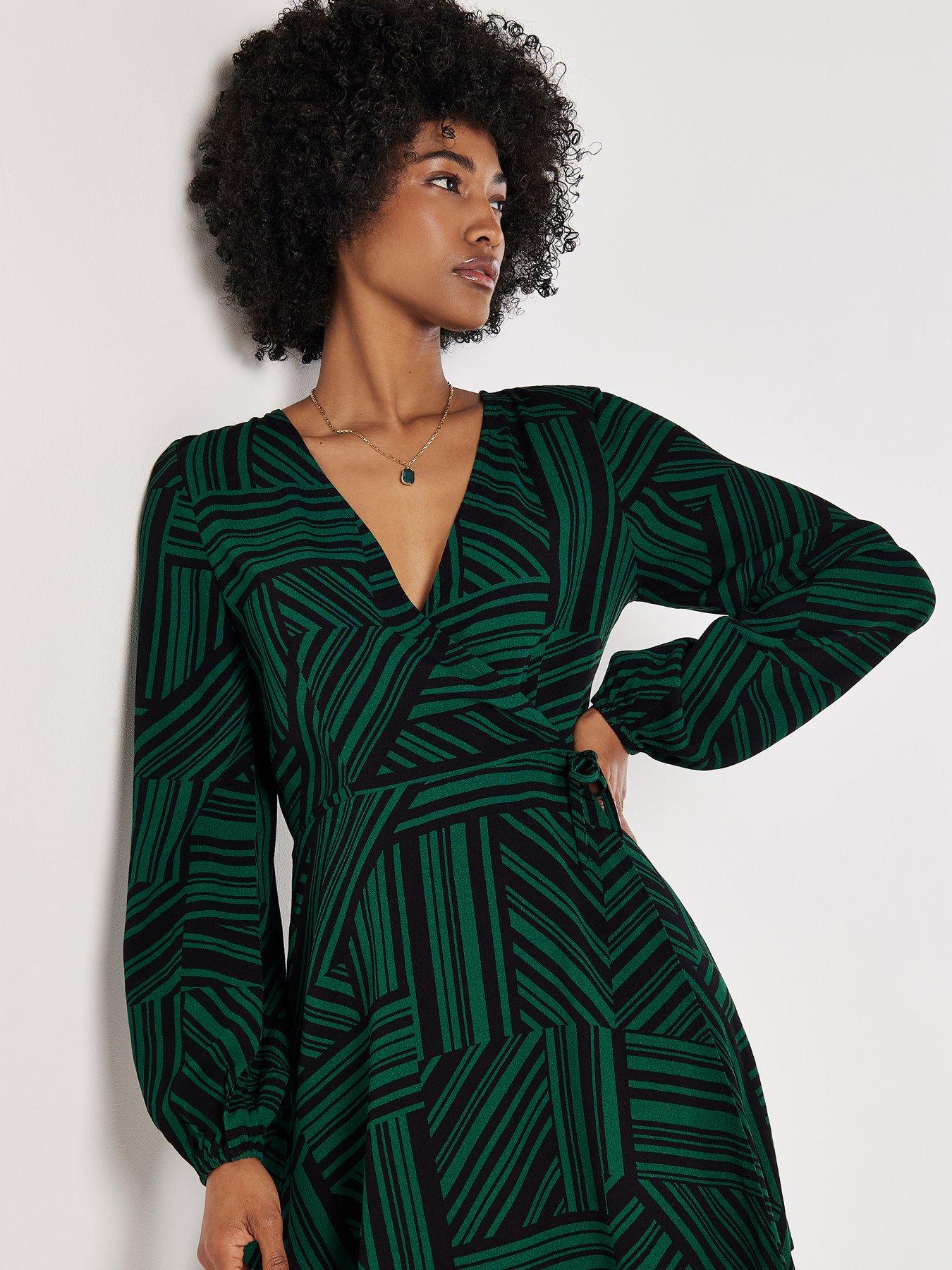 apricot-barcode-print-wrap-dress-greenoutfit