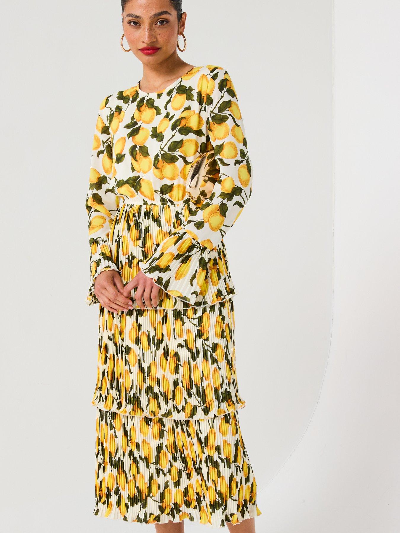 Image 3 of 6 of V by Very Lemon Printed Ruffle Midi Dress - Print