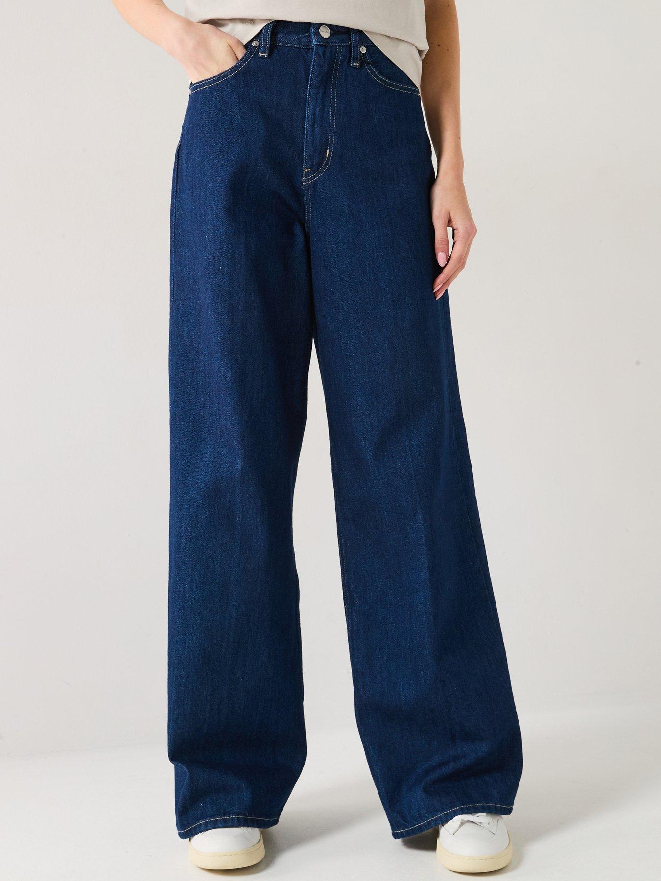 undefined High Rise Pleated Wide Leg Jean - Blue