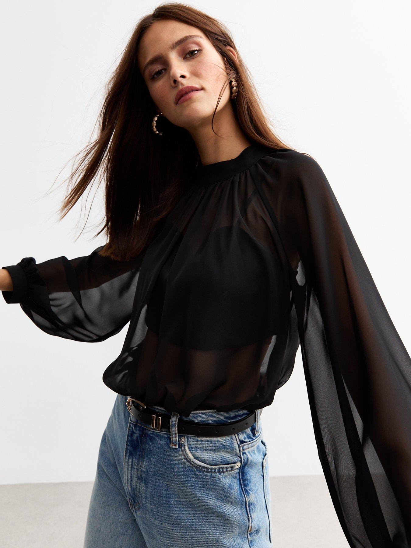 new-look-black-chiffon-high-neck-blouse