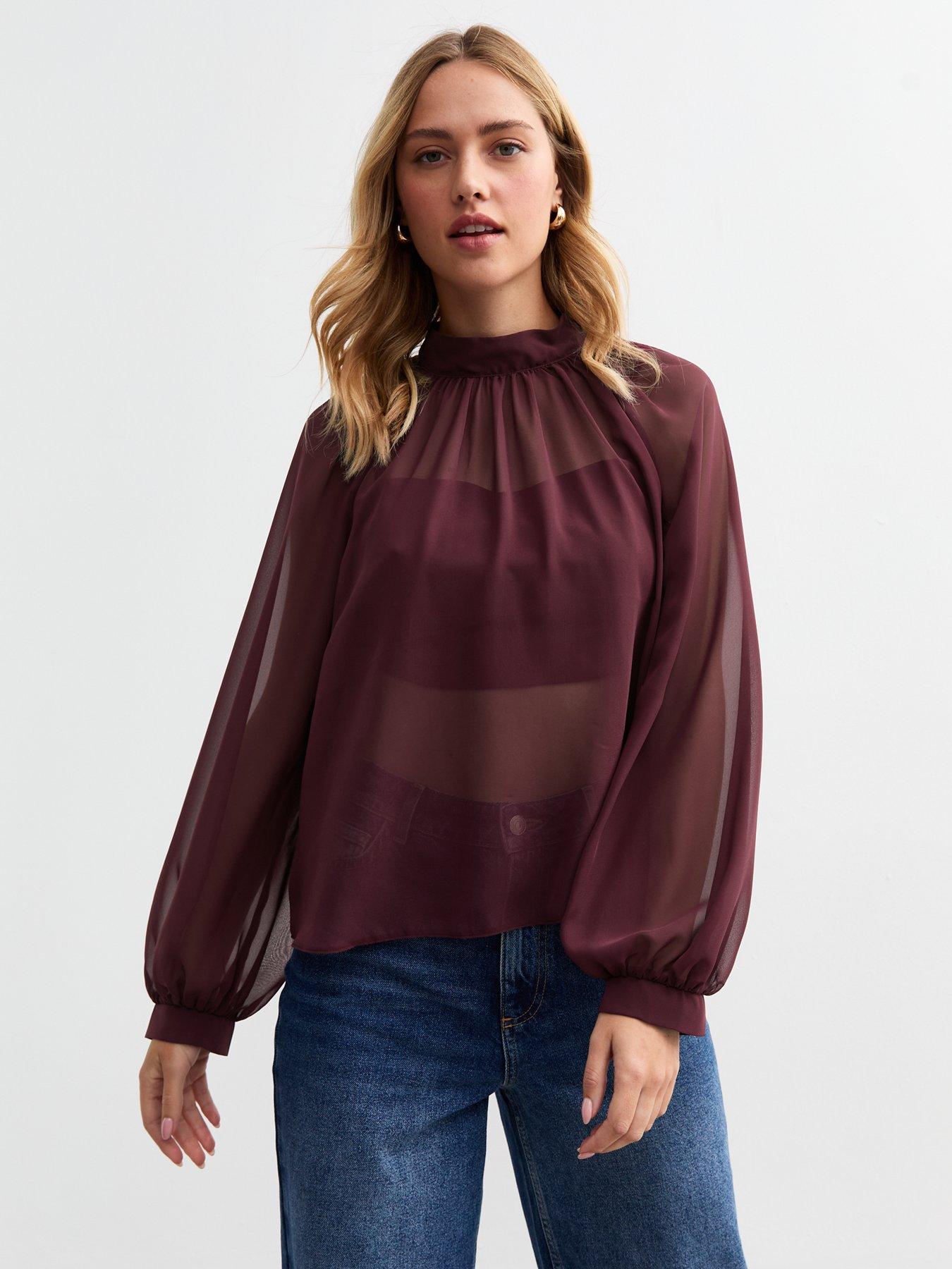 new-look-burgundy-chiffon-high-neck-blouse