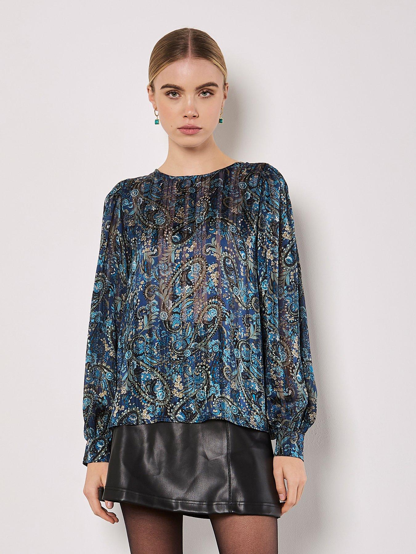 apricot-apricot-lurex-paisley-volume-sleeve-top