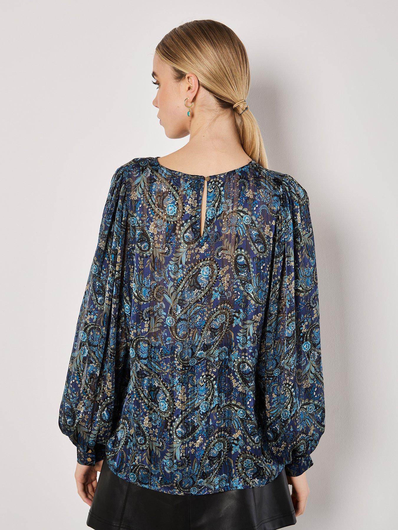 apricot-apricot-lurex-paisley-volume-sleeve-topstillFront