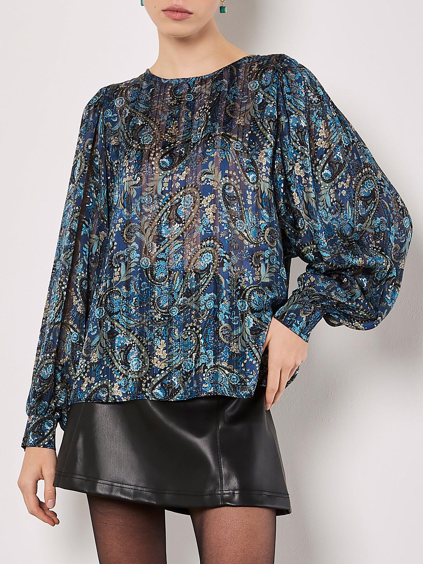 apricot-apricot-lurex-paisley-volume-sleeve-topoutfit