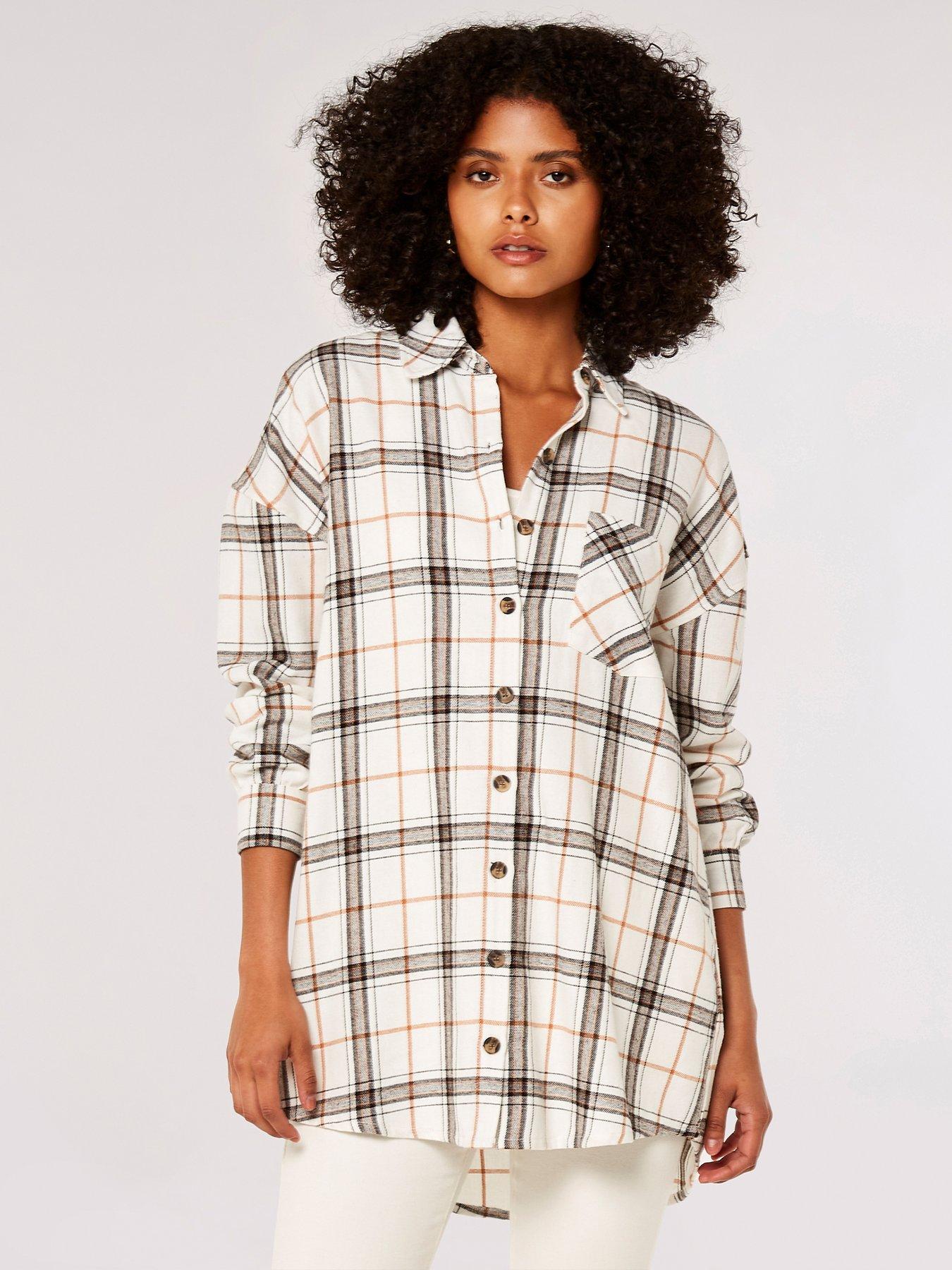 apricot-apricot-check-oversized-shirt-dress