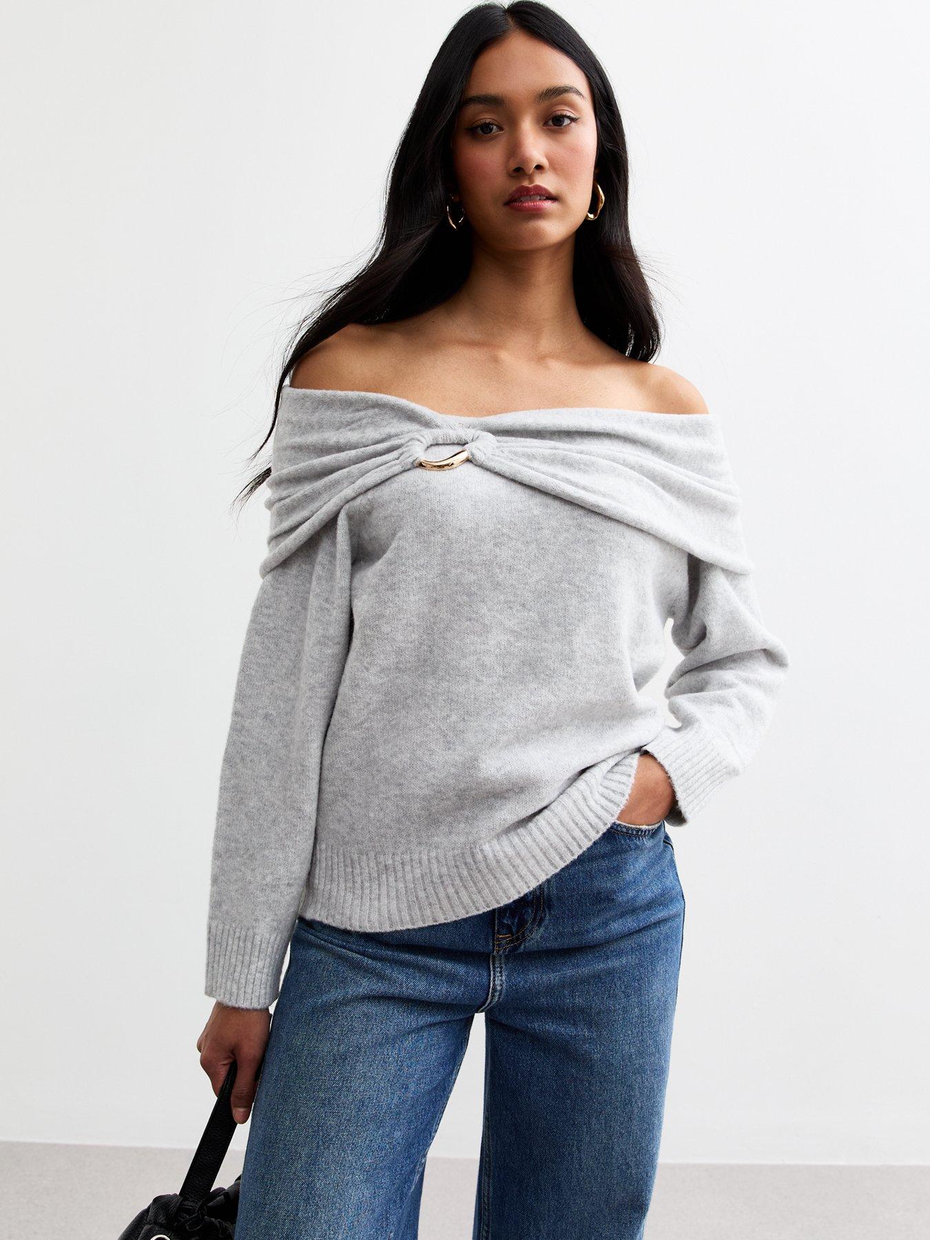 new-look-ruched-hoop-bardot-jumper-light-grey