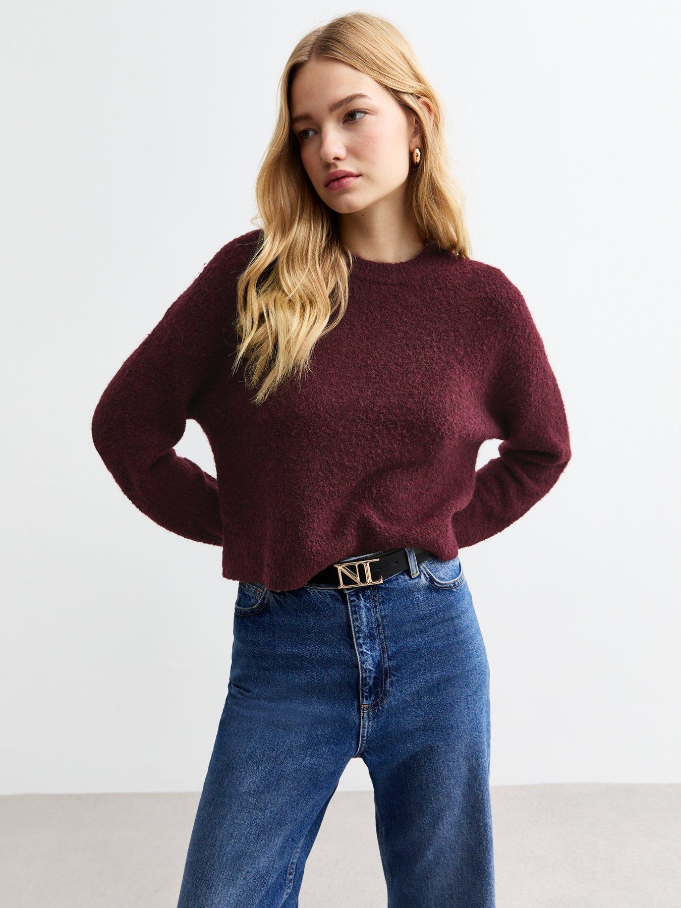 new-look-boucle-knit-jumper-burgundy