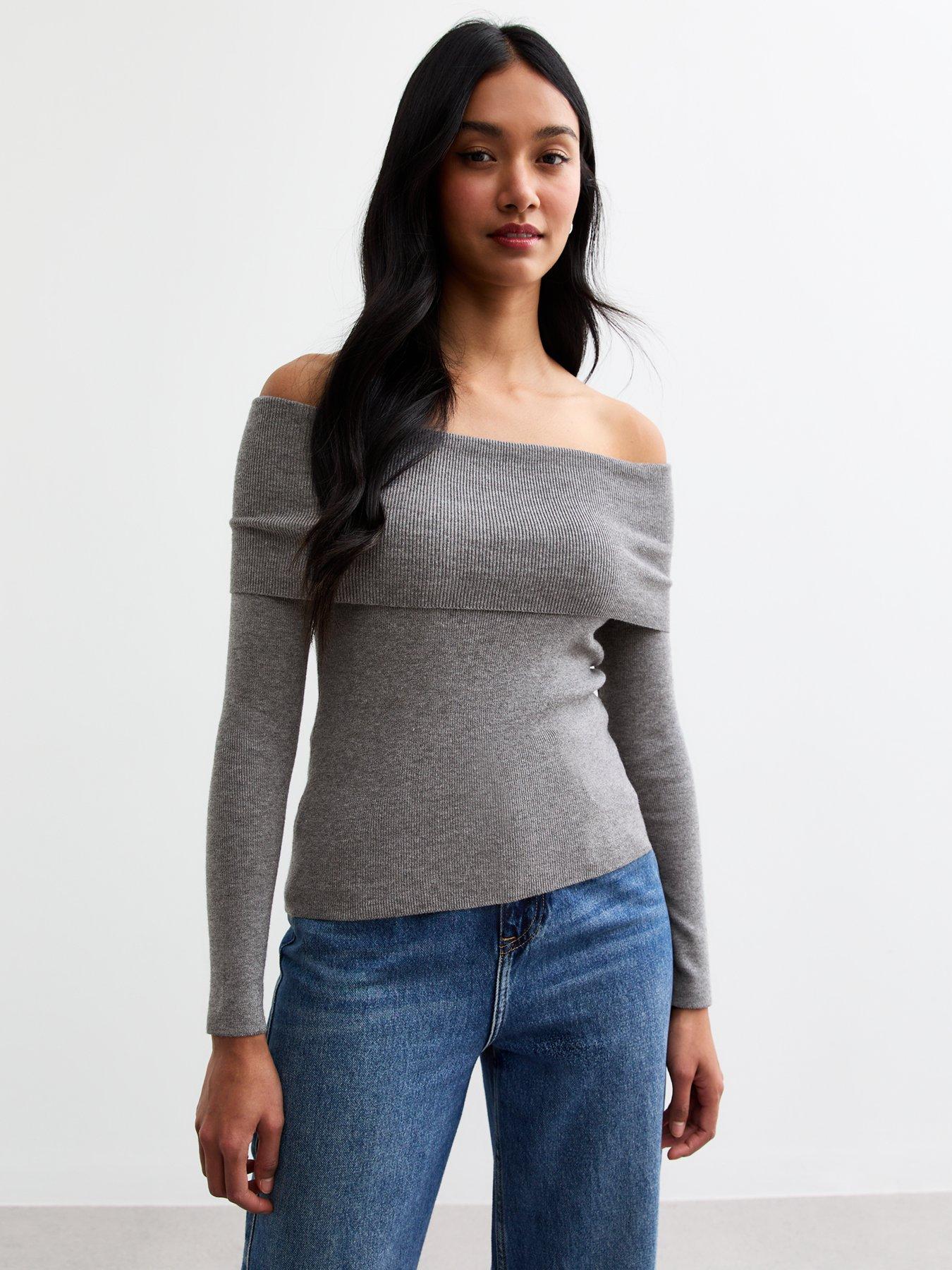 new-look-ribbed-knit-bardot-top-grey