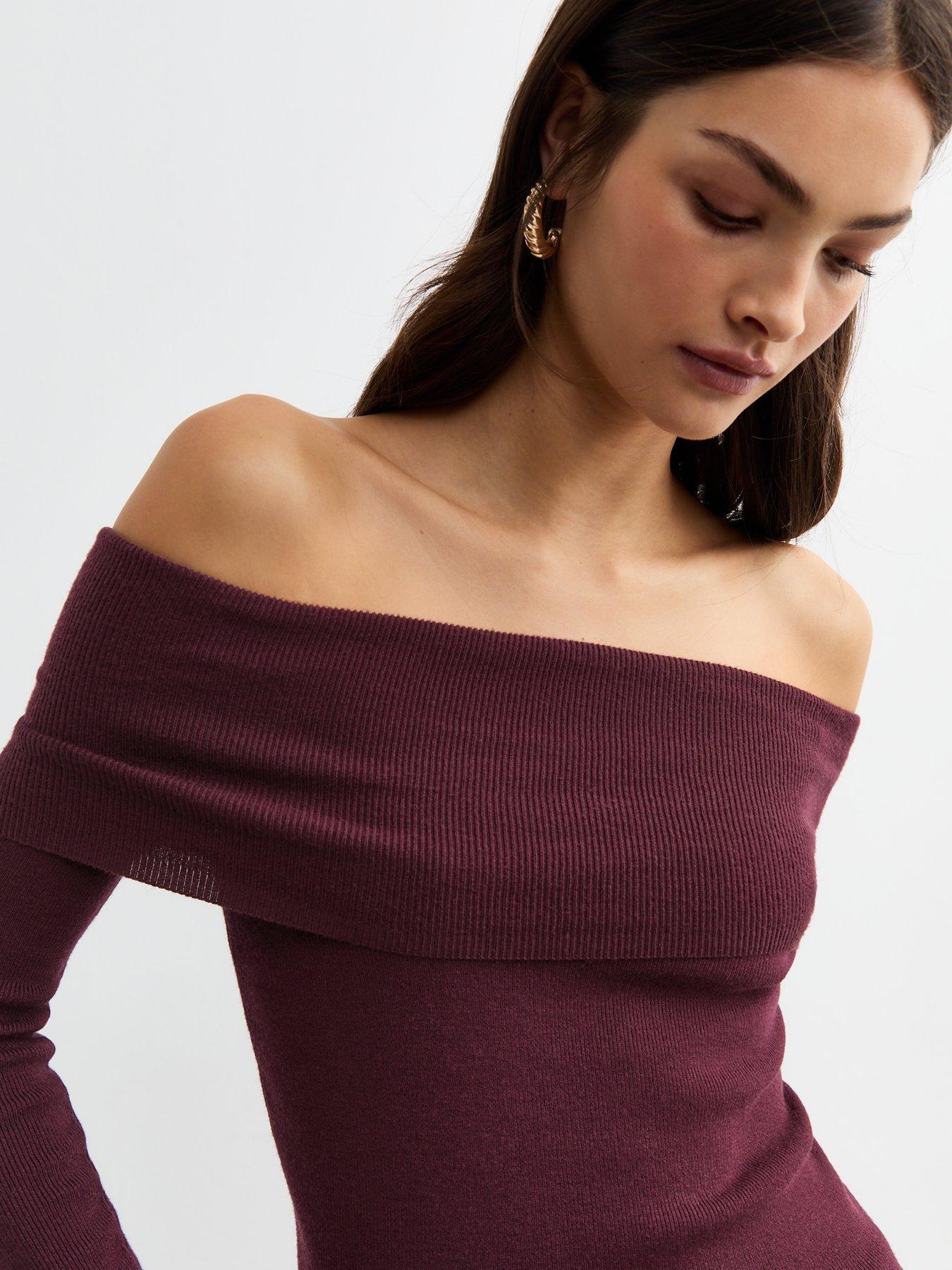 new-look-burgundy-ribbed-knit-bardot-top-redoutfit