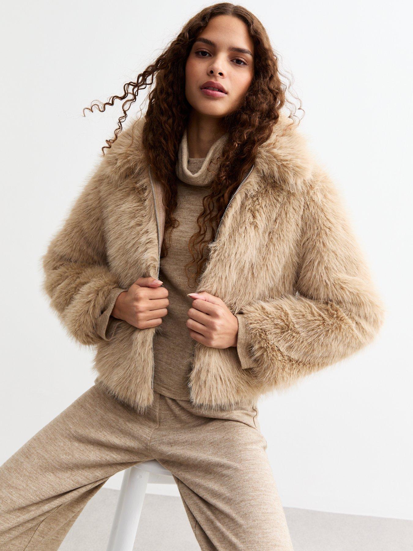 New Look Faux Fur Zipped Jacket Camel Very Ireland