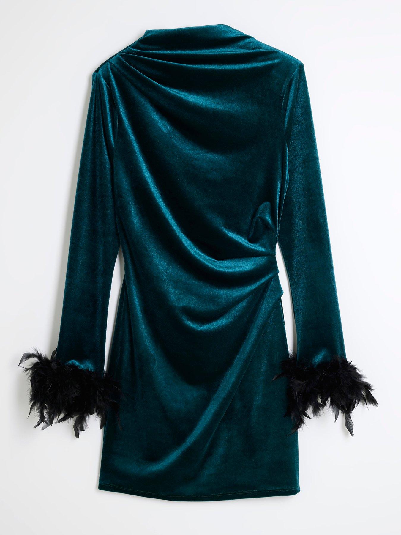 river-island-drape-velvet-feather-mini-dress-greenstillFront