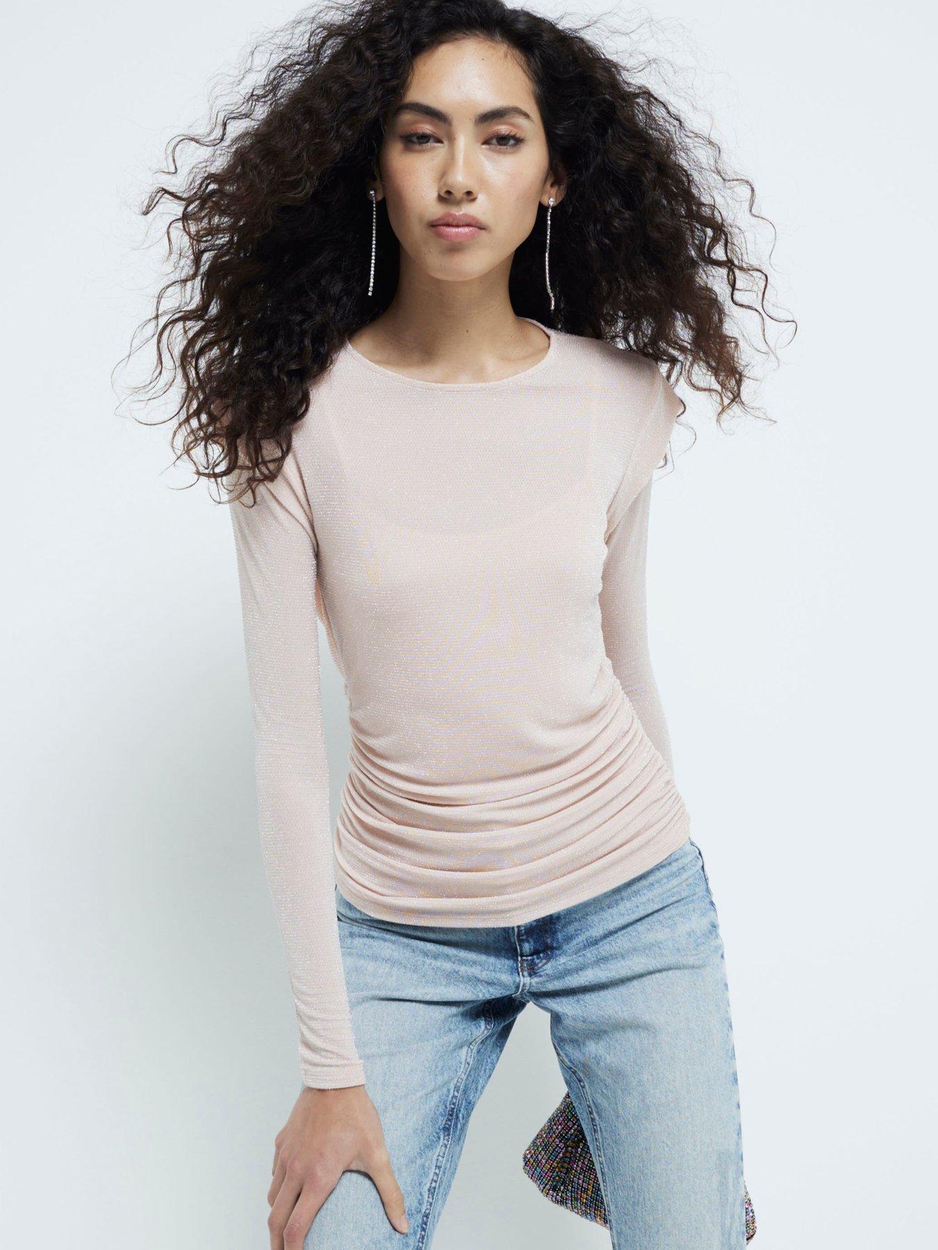 river-island-ruched-lurex-top-light-pink