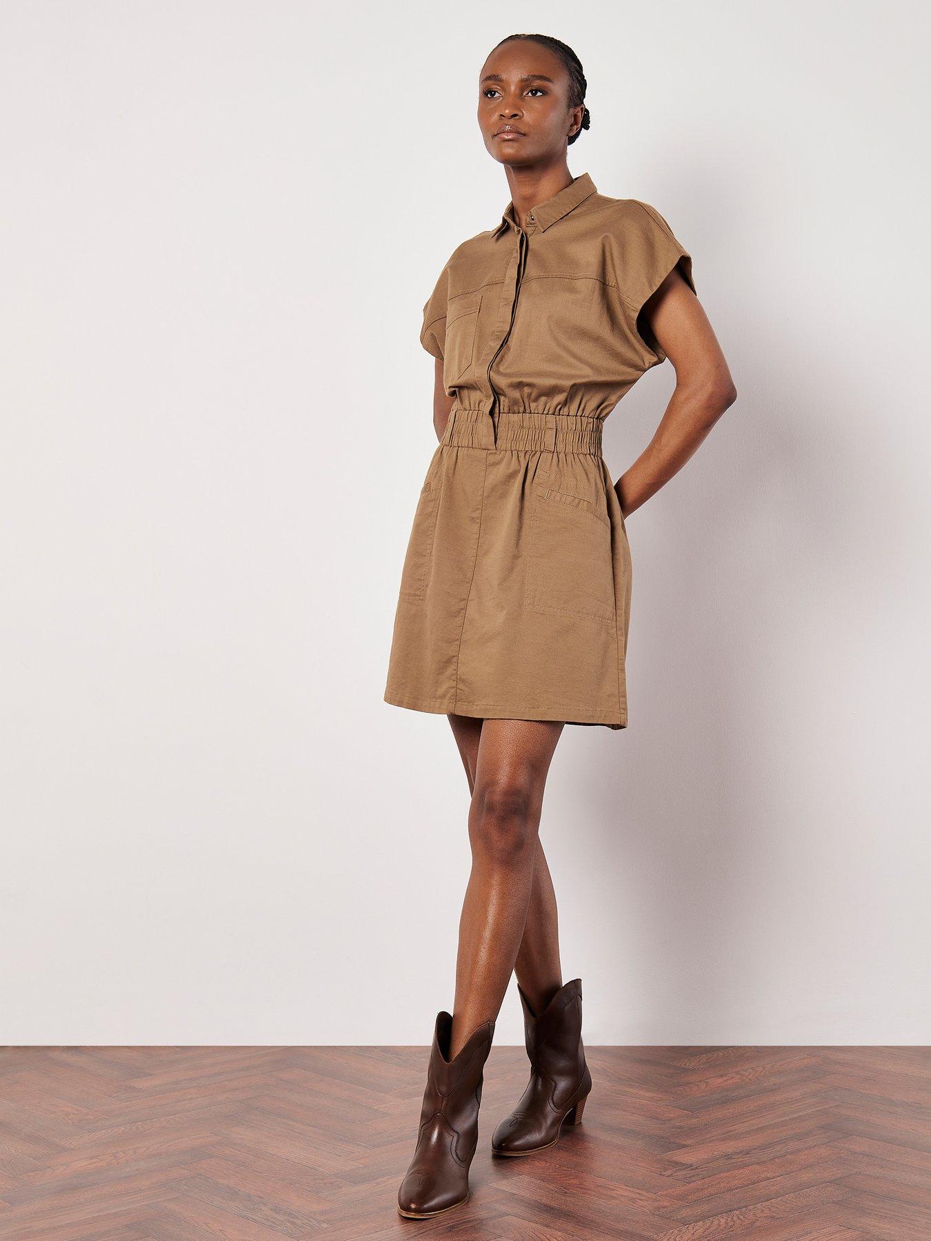 apricot-smocked-waist-utility-mini-dress-browndetail