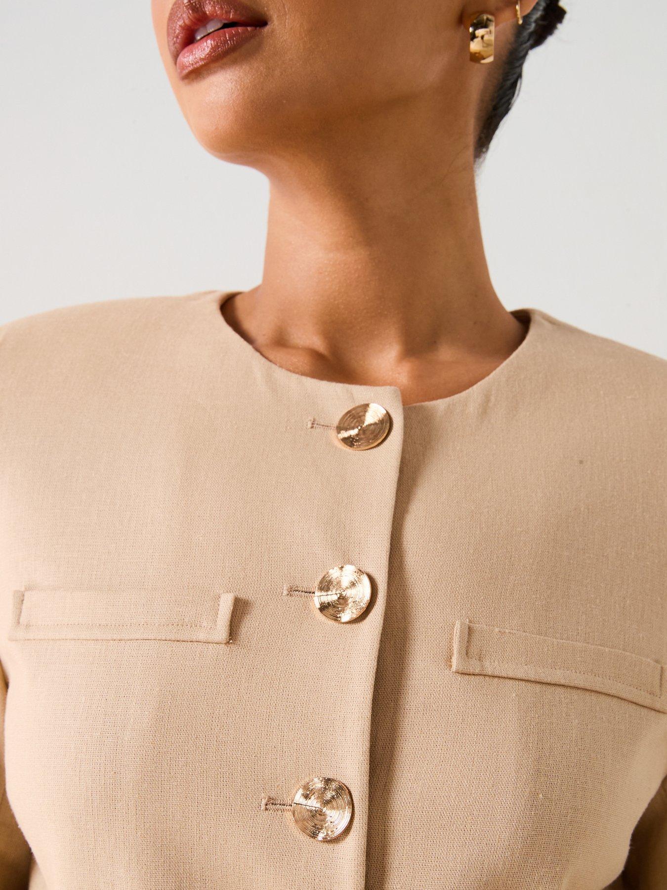 V by Very Linen Trophy Jacket Cream Very Ireland - Main Image