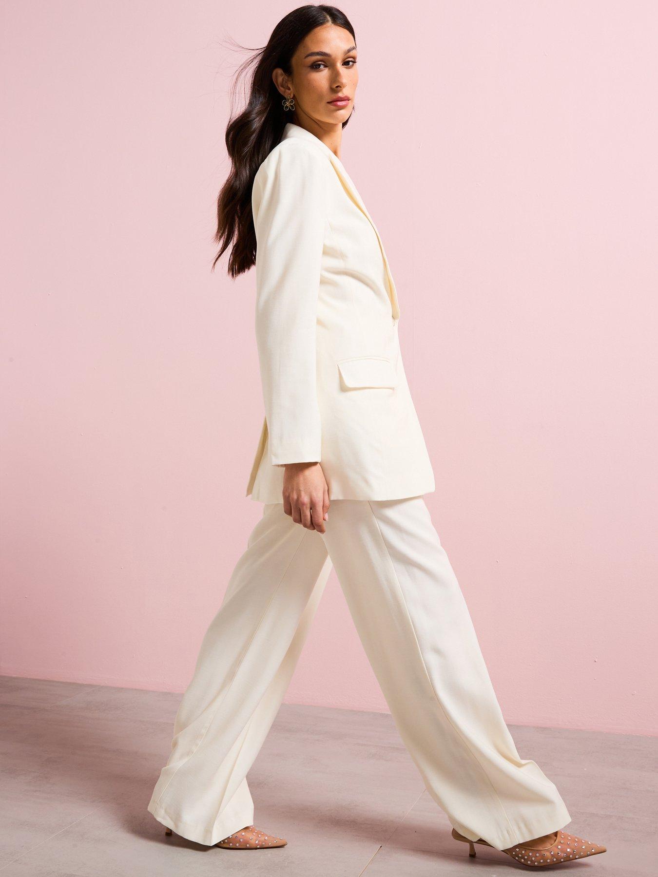 Image 1 of 5 of V by Very Wide Leg Pleated Trouser - Cream