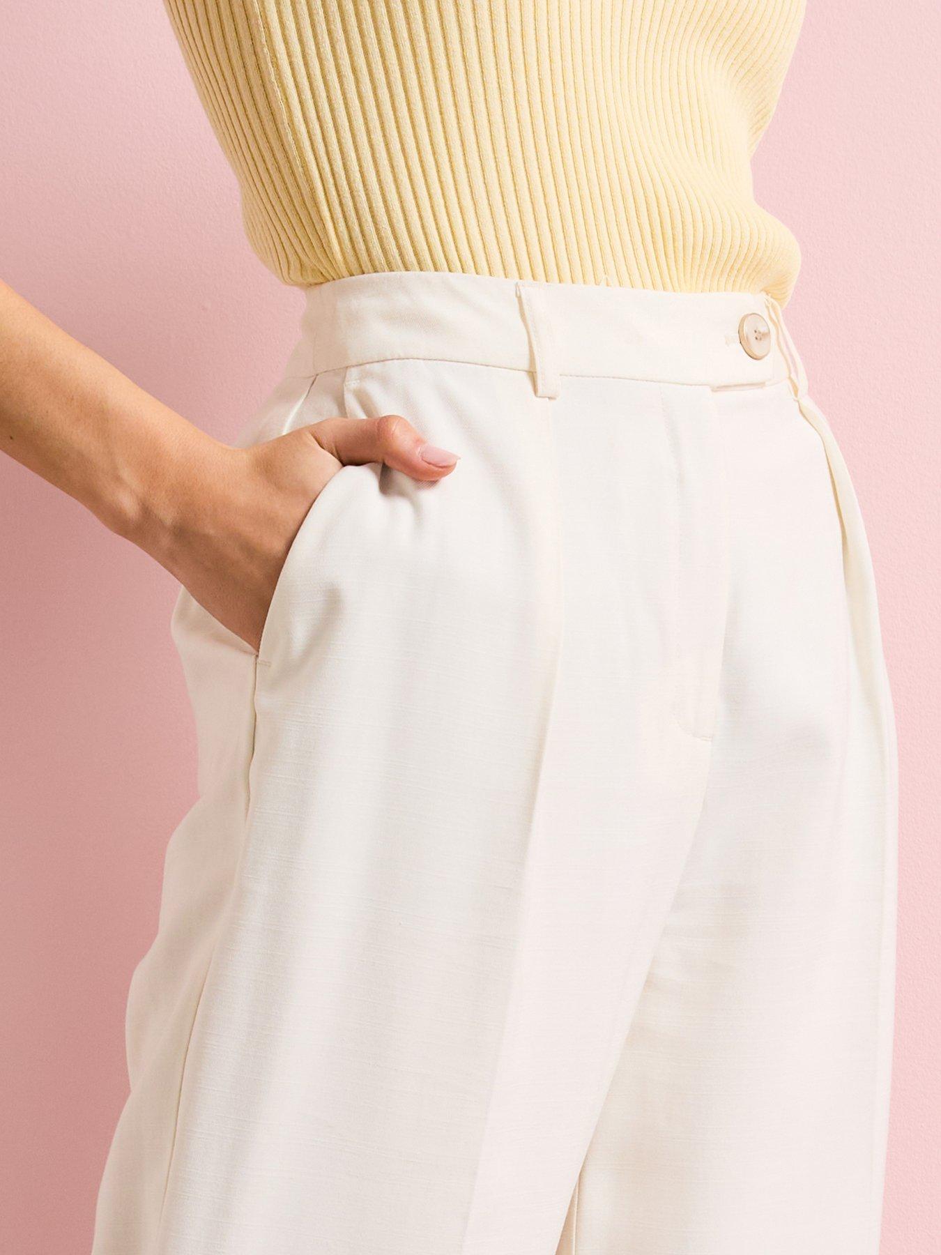 Image 4 of 5 of V by Very Wide Leg Pleated Trouser - Cream