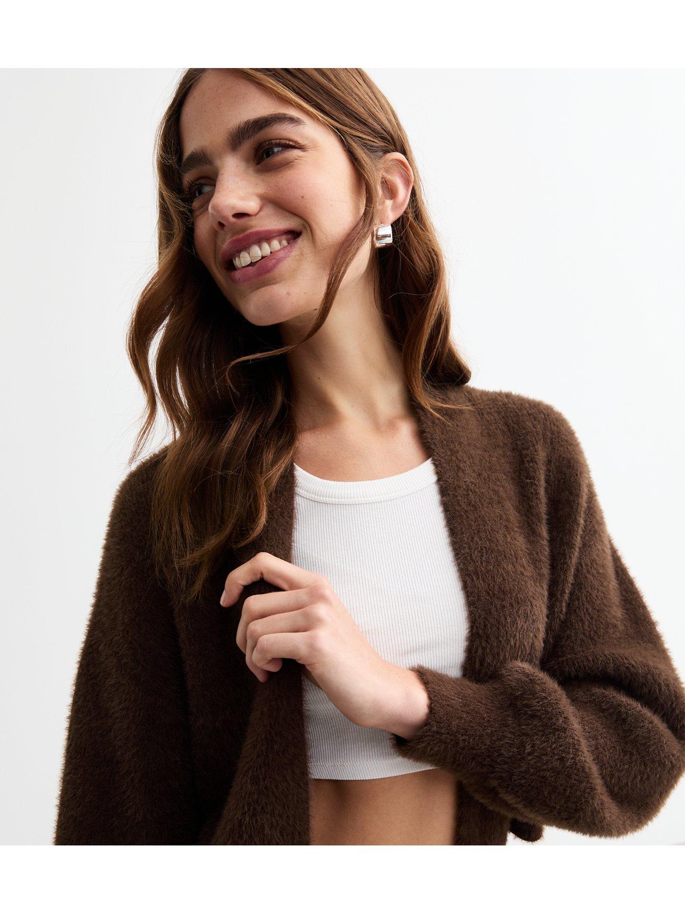 new-look-brown-metallic-thread-fluffy-crop-cardiganoutfit