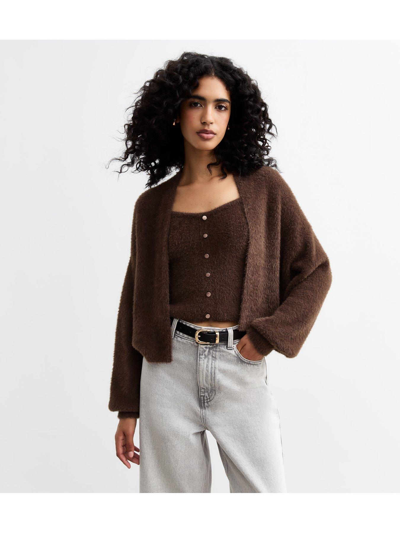 new-look-brown-metallic-thread-fluffy-crop-cardigandetail