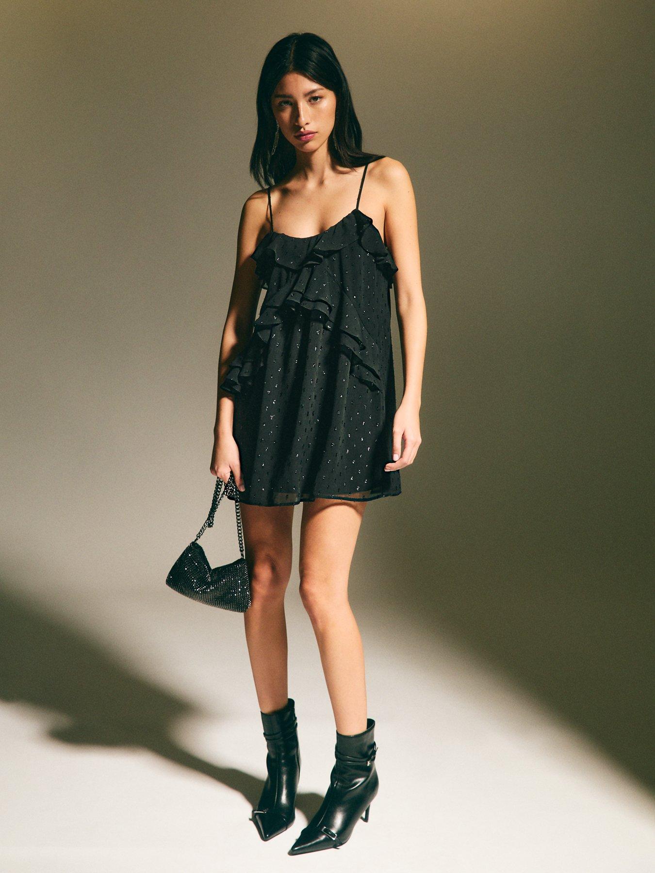 new-look-metallic-polka-dot-chiffon-mini-dress-black