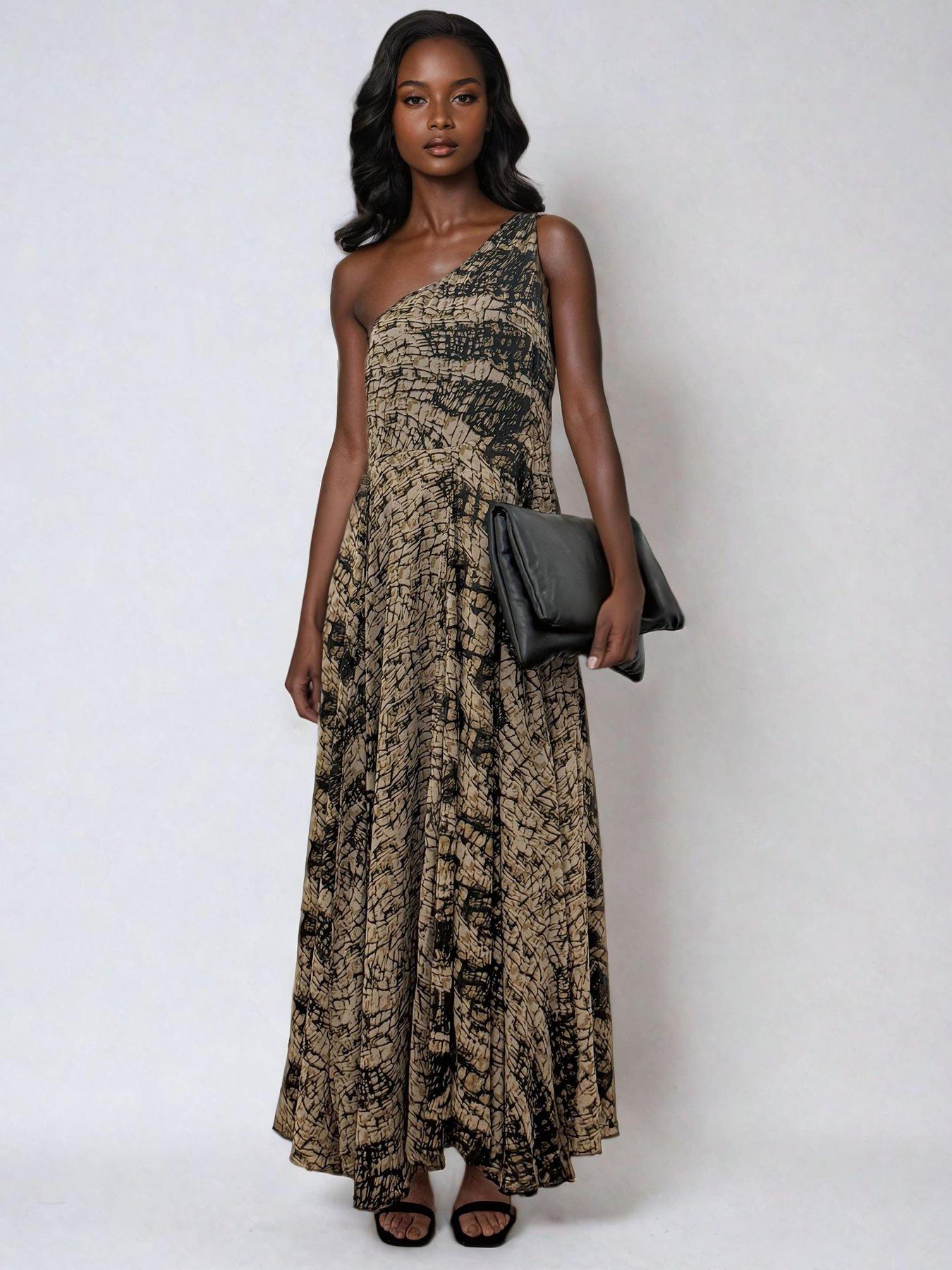 Image 1 of 4 of Religion One Shoulder Maxi Dress - Brown