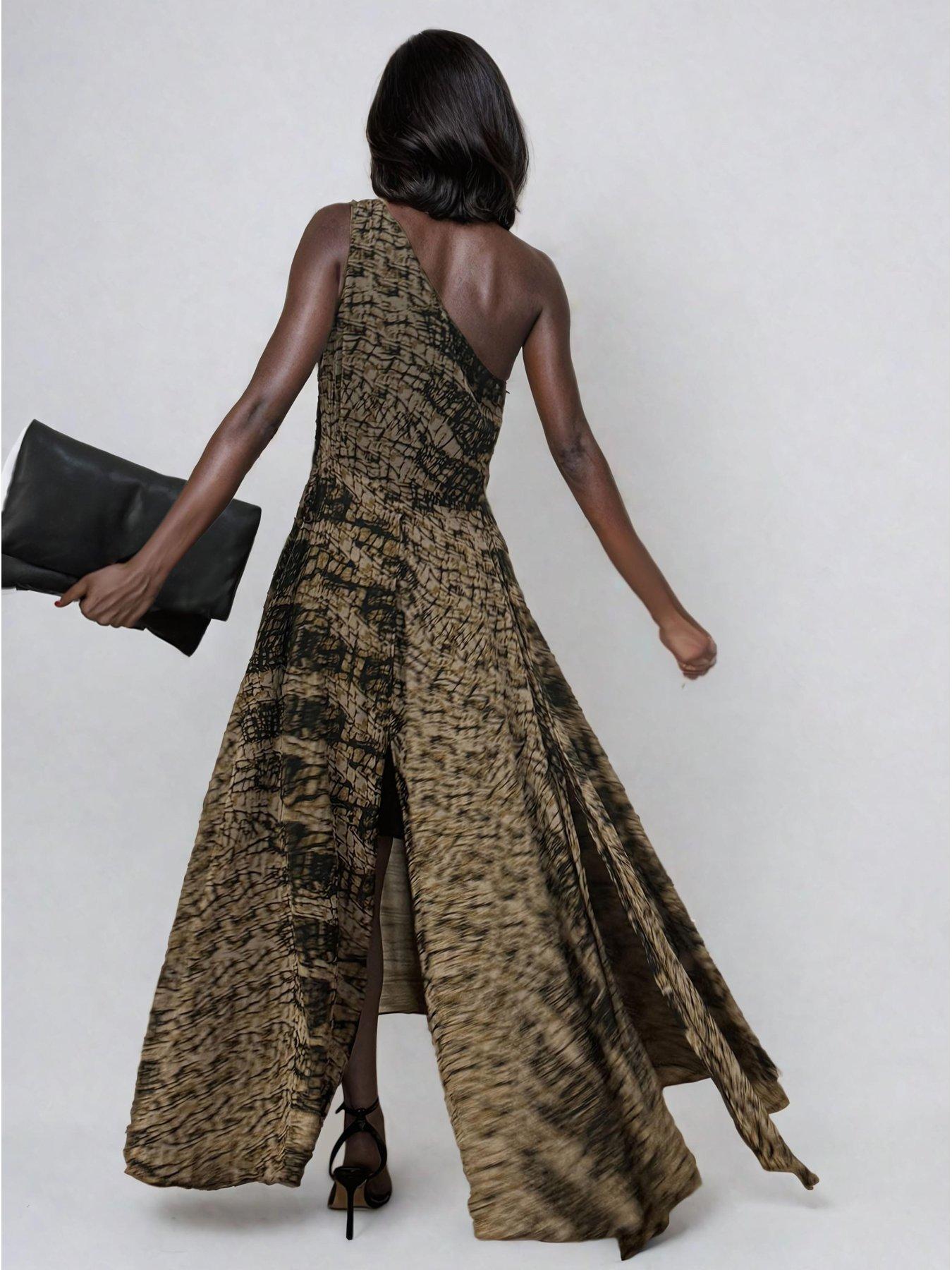 Image 2 of 4 of Religion One Shoulder Maxi Dress - Brown