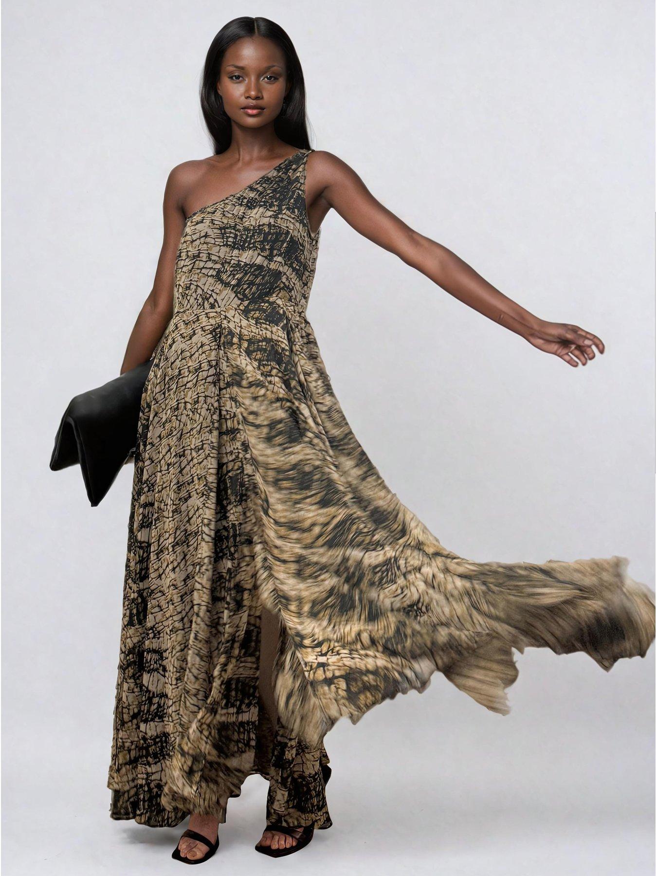 Image 3 of 4 of Religion One Shoulder Maxi Dress - Brown