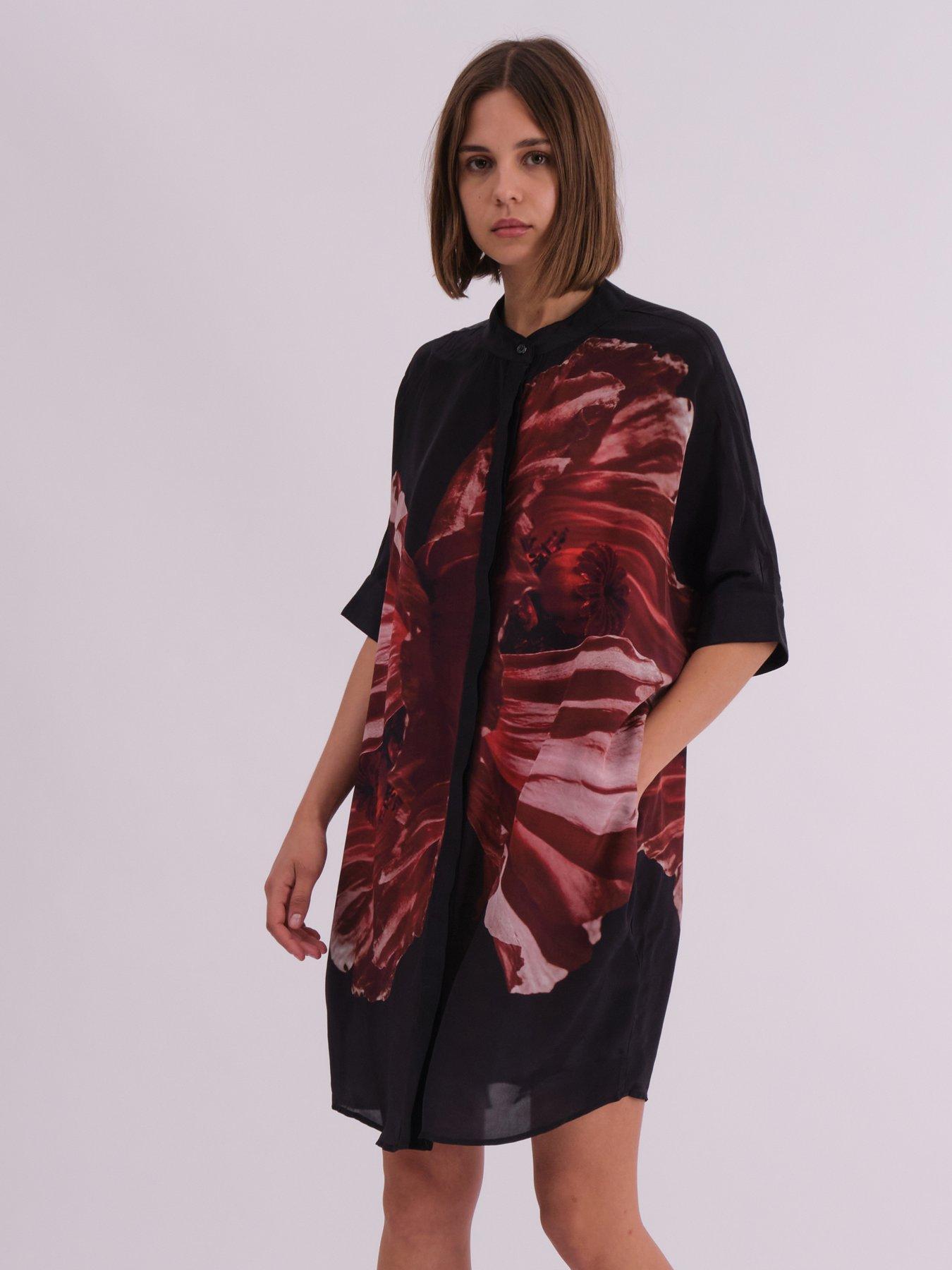 religion-floral-print-oversized-tunic-dress-red