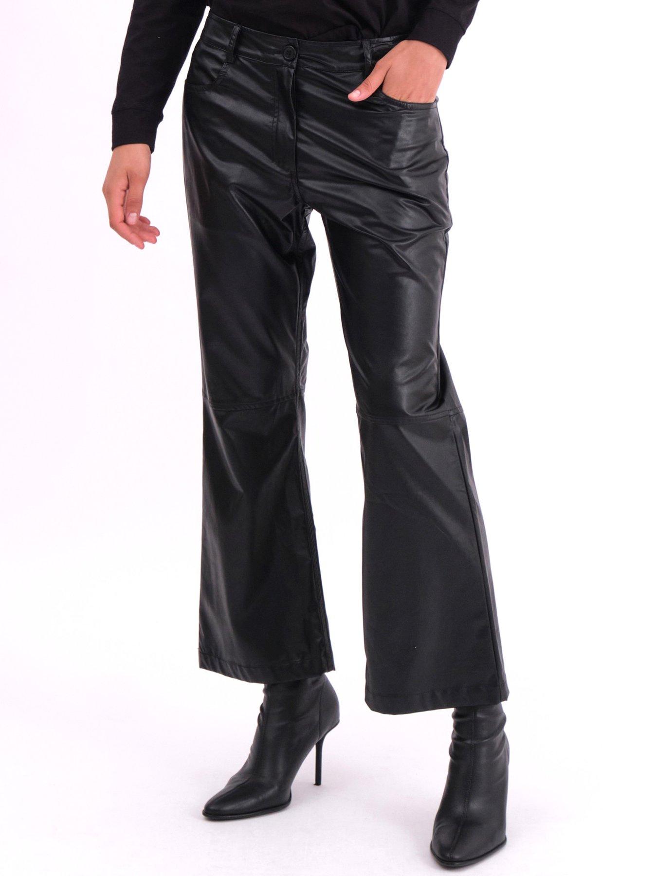 religion-matte-faux-leather-bootcut-trouser-black