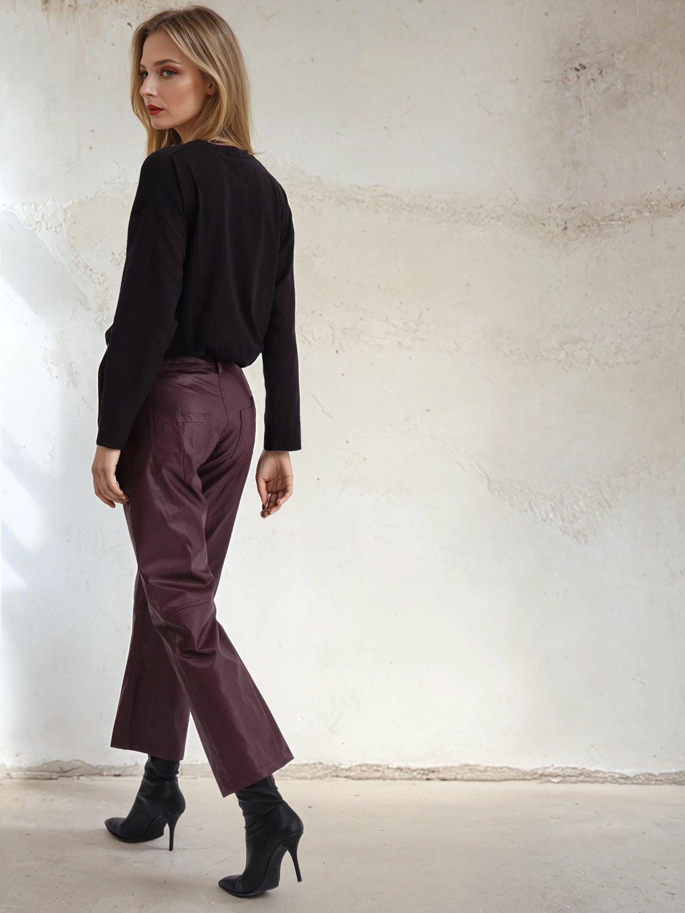 Image 2 of 4 of Religion Matte Faux Leather Bootcut Trouser - Red