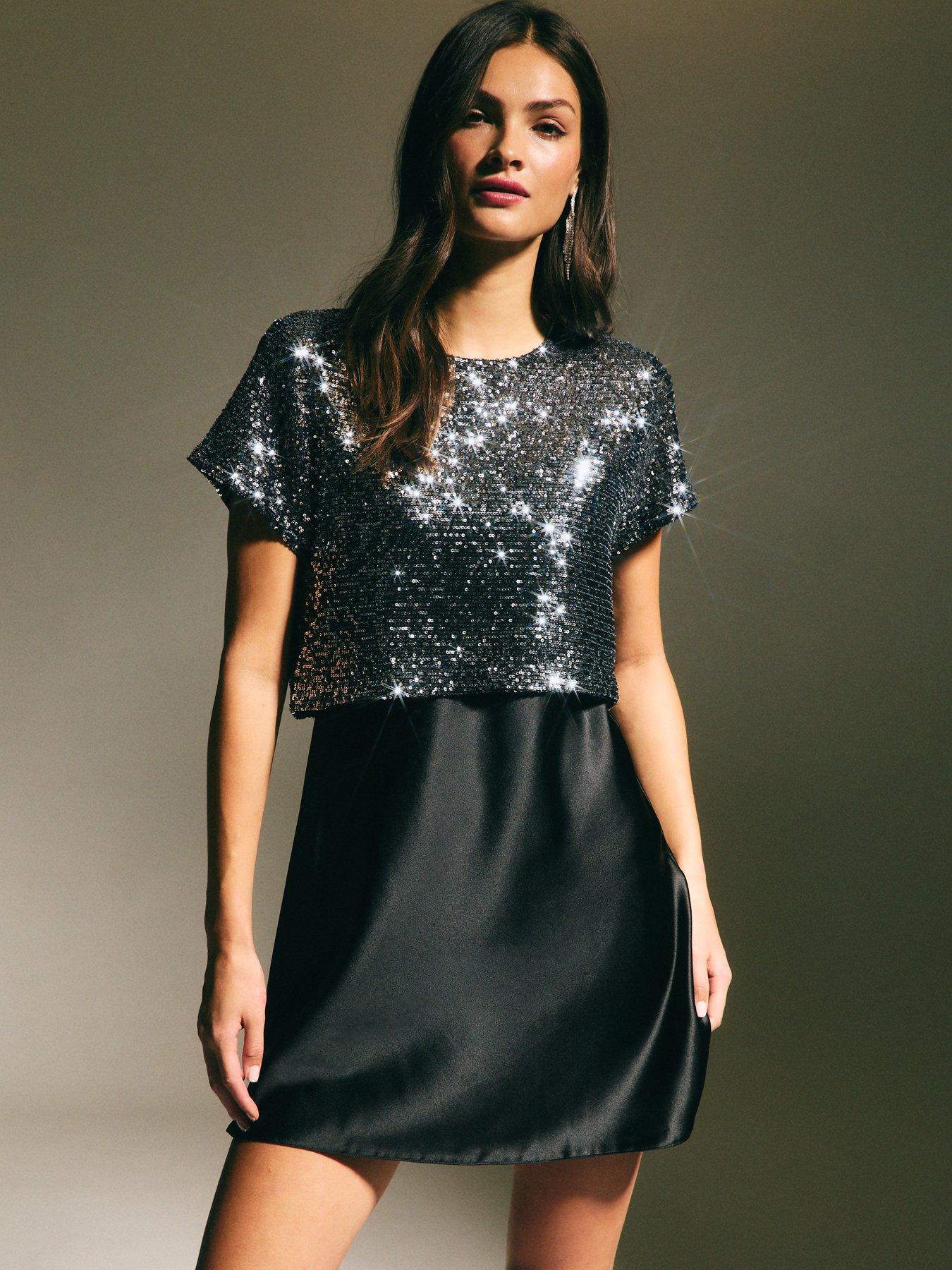 new-look-silver-sequinned-2-in-1-mini-dress-black