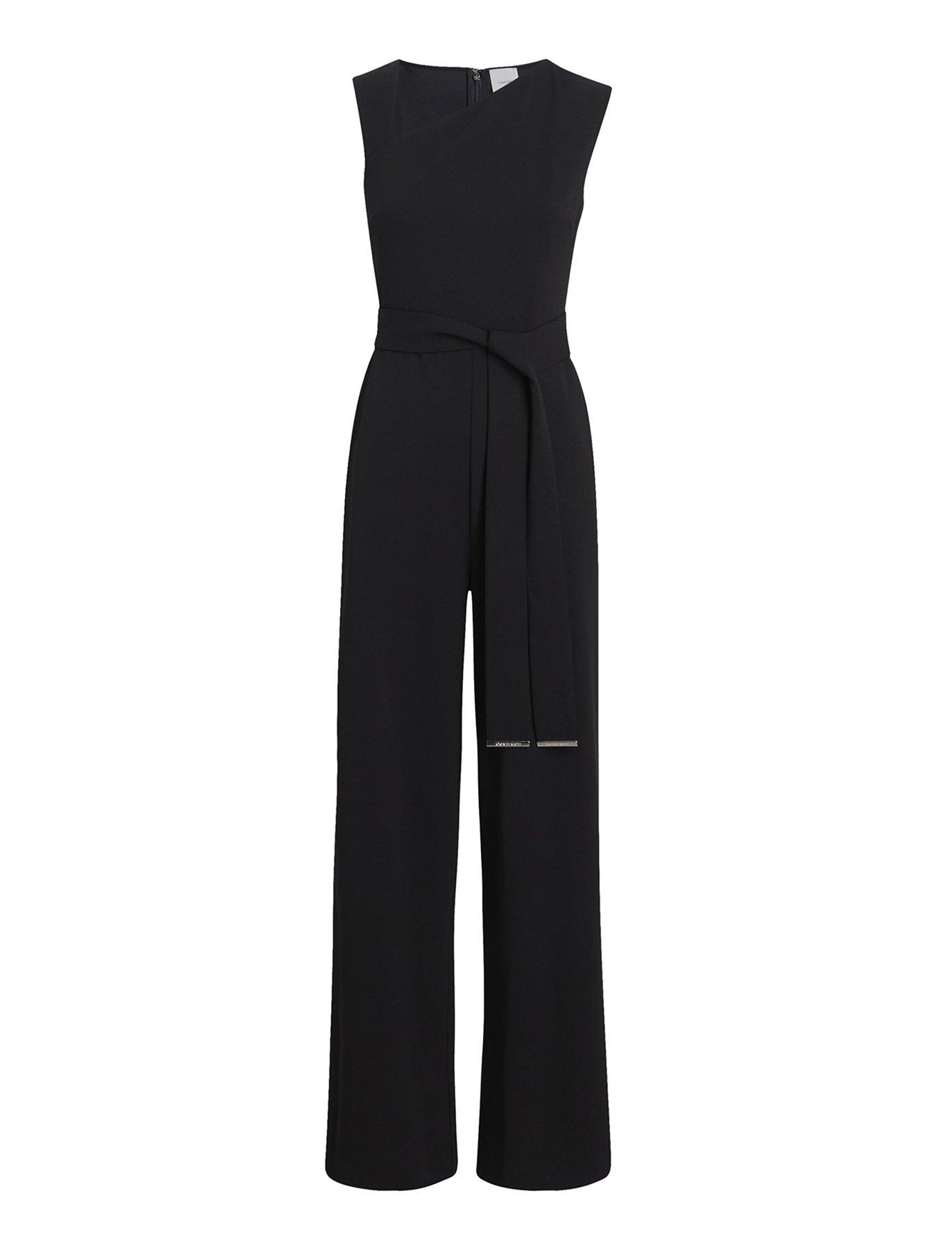 undefined Scuba Crepe Open Back Jumpsuit - Black