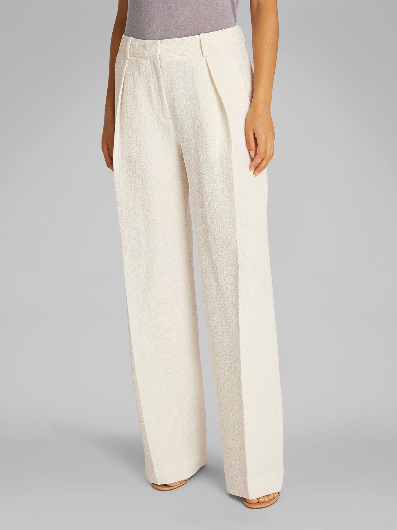 Calvin Klein Seersucker Wide Leg Trouser - White