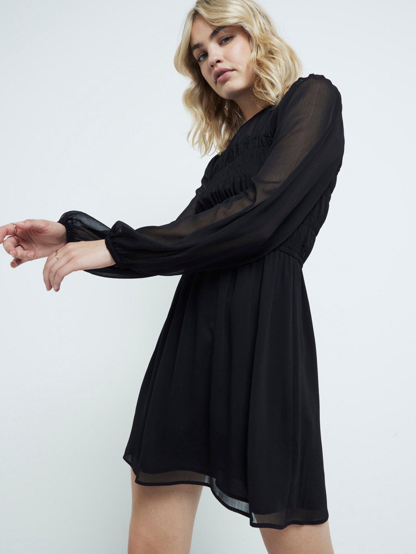 river-island-shirred-hybrid-tea-dress-blackfront