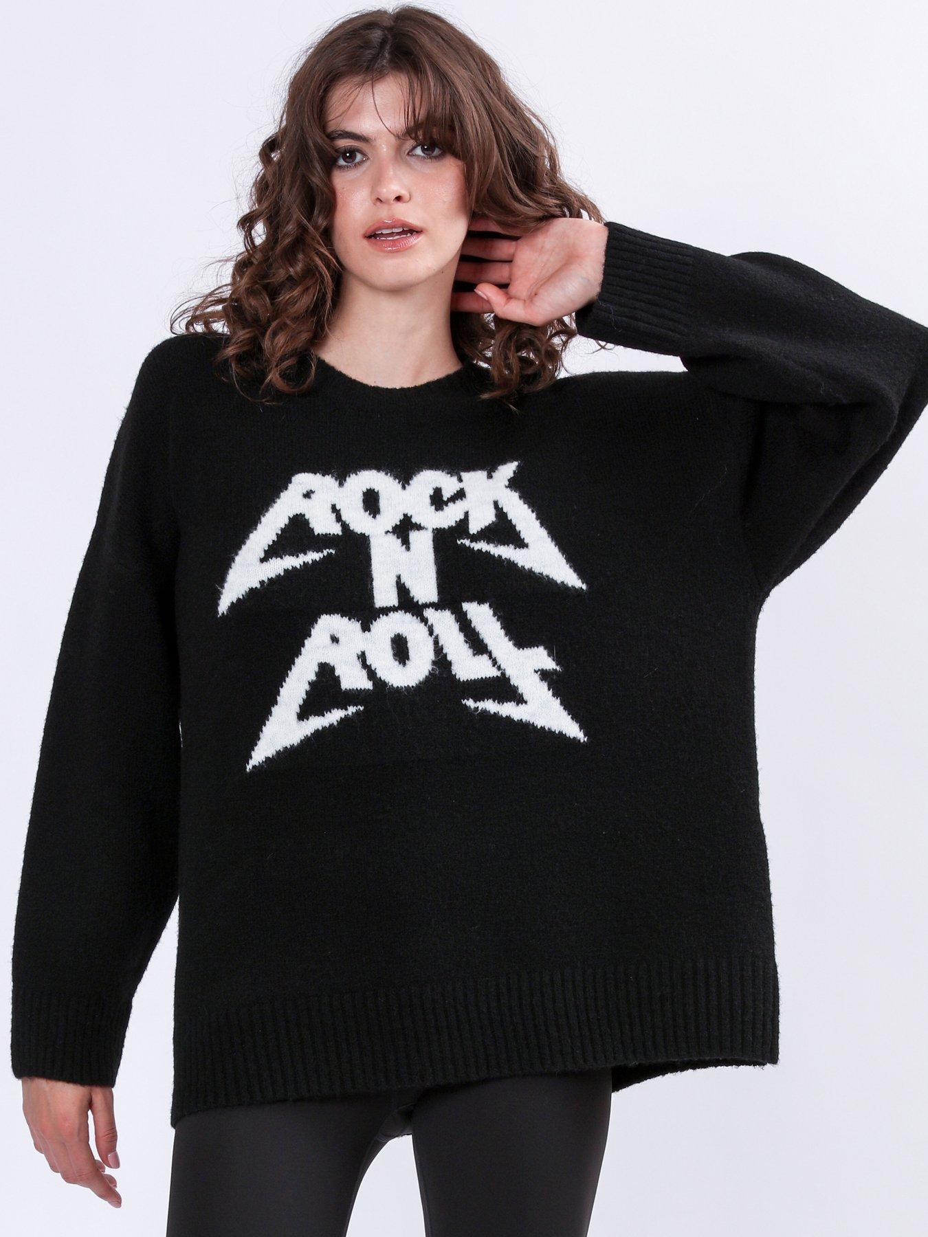 Image 1 of 6 of Religion Oversized Lightning Bolt Print Jumper - Black