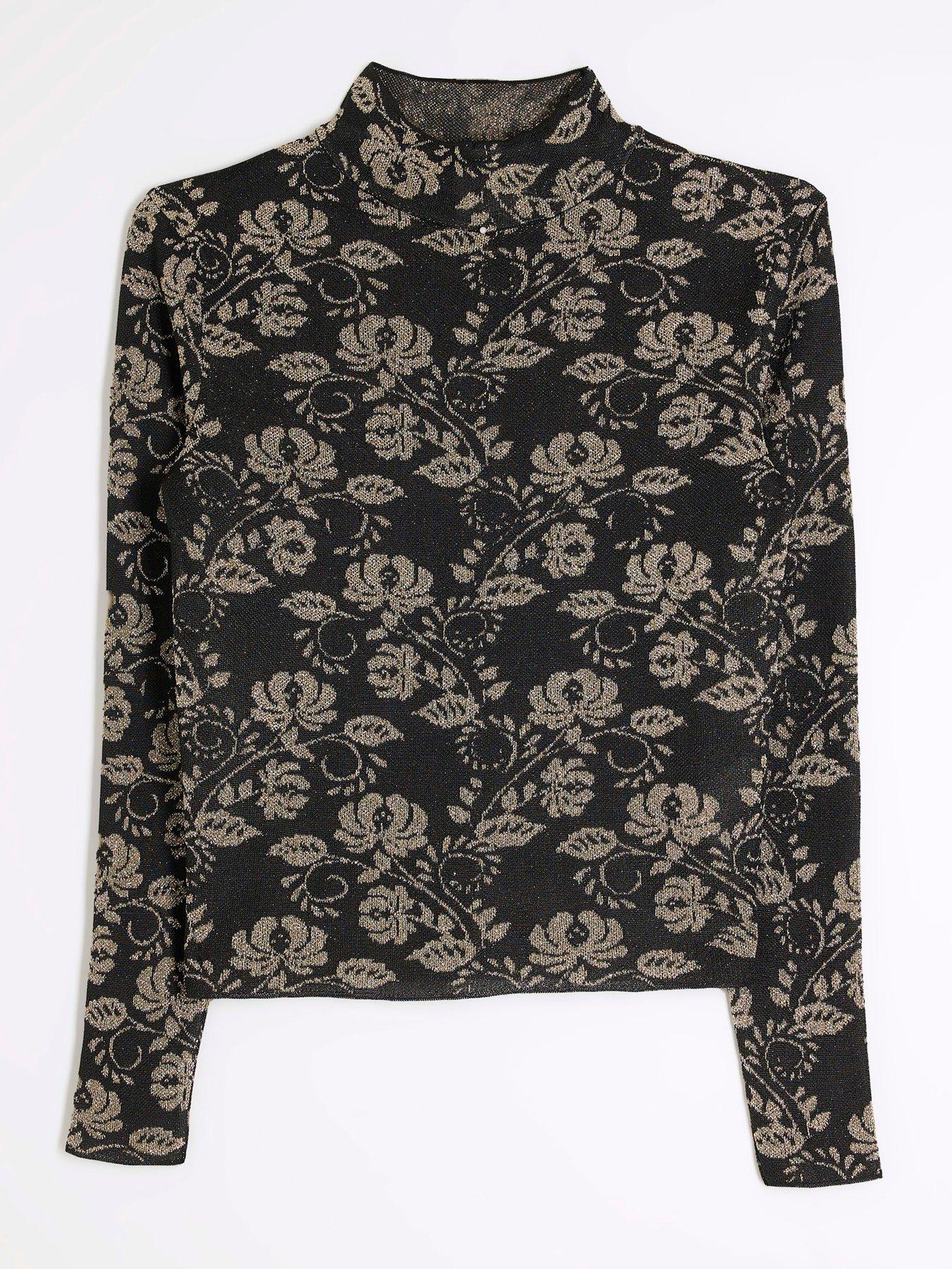 river-island-metallic-floral-top-dark-brownoutfit