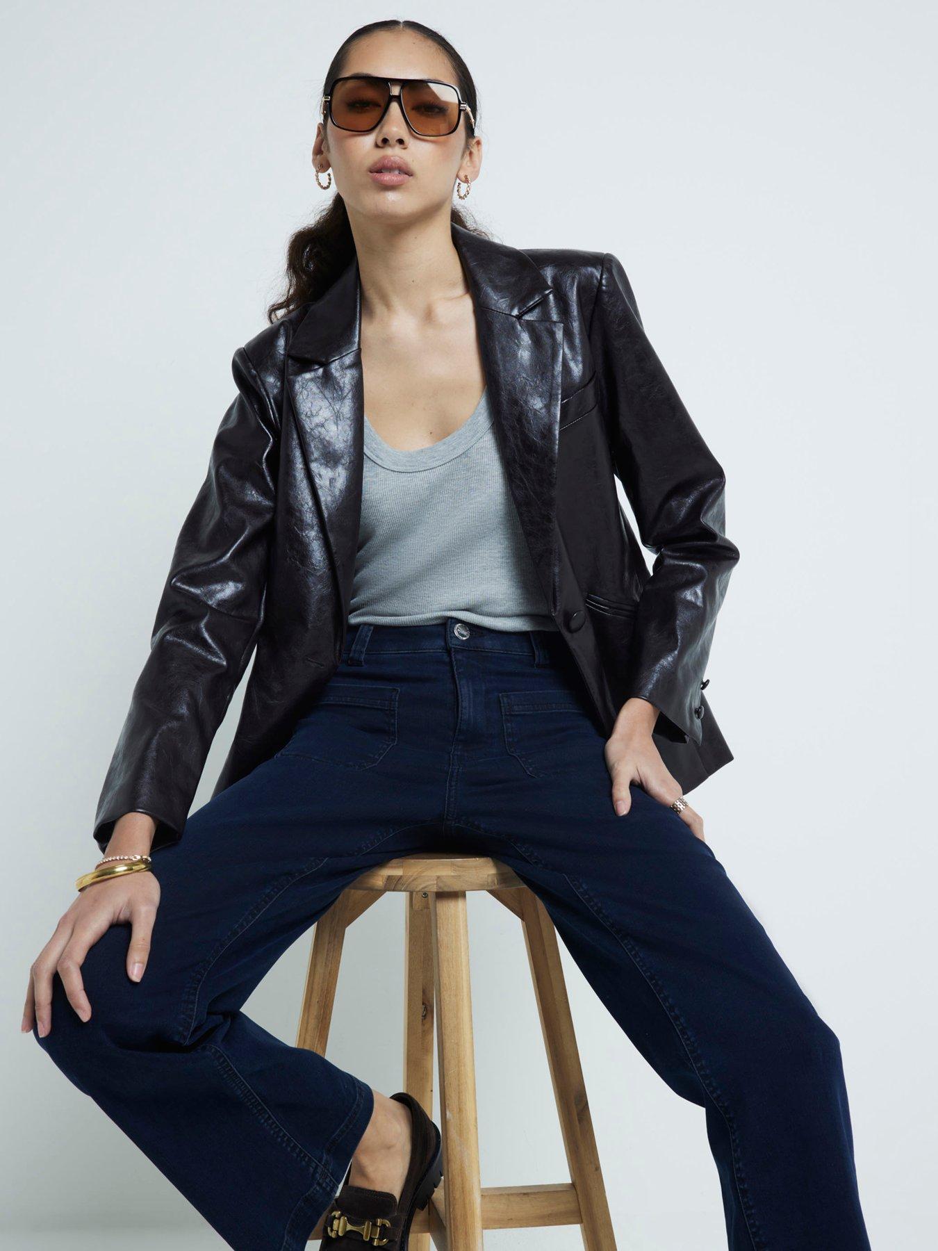 Image of River Island Wide Leg Pocket Front Jeans - Blue