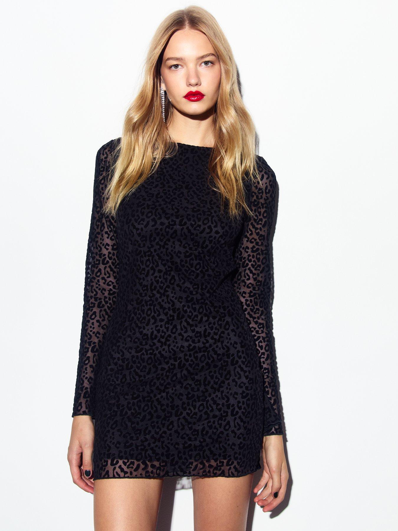 new-look-flocked-leopard-print-mesh-mini-dress-black