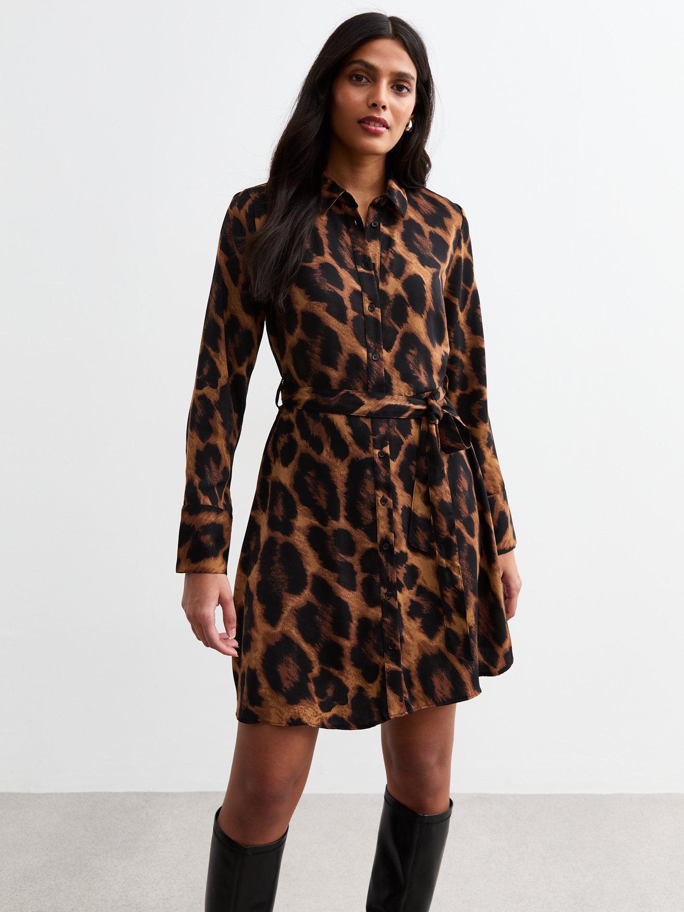 new-look-brown-leopard-long-sleeve-shirt-dress-print