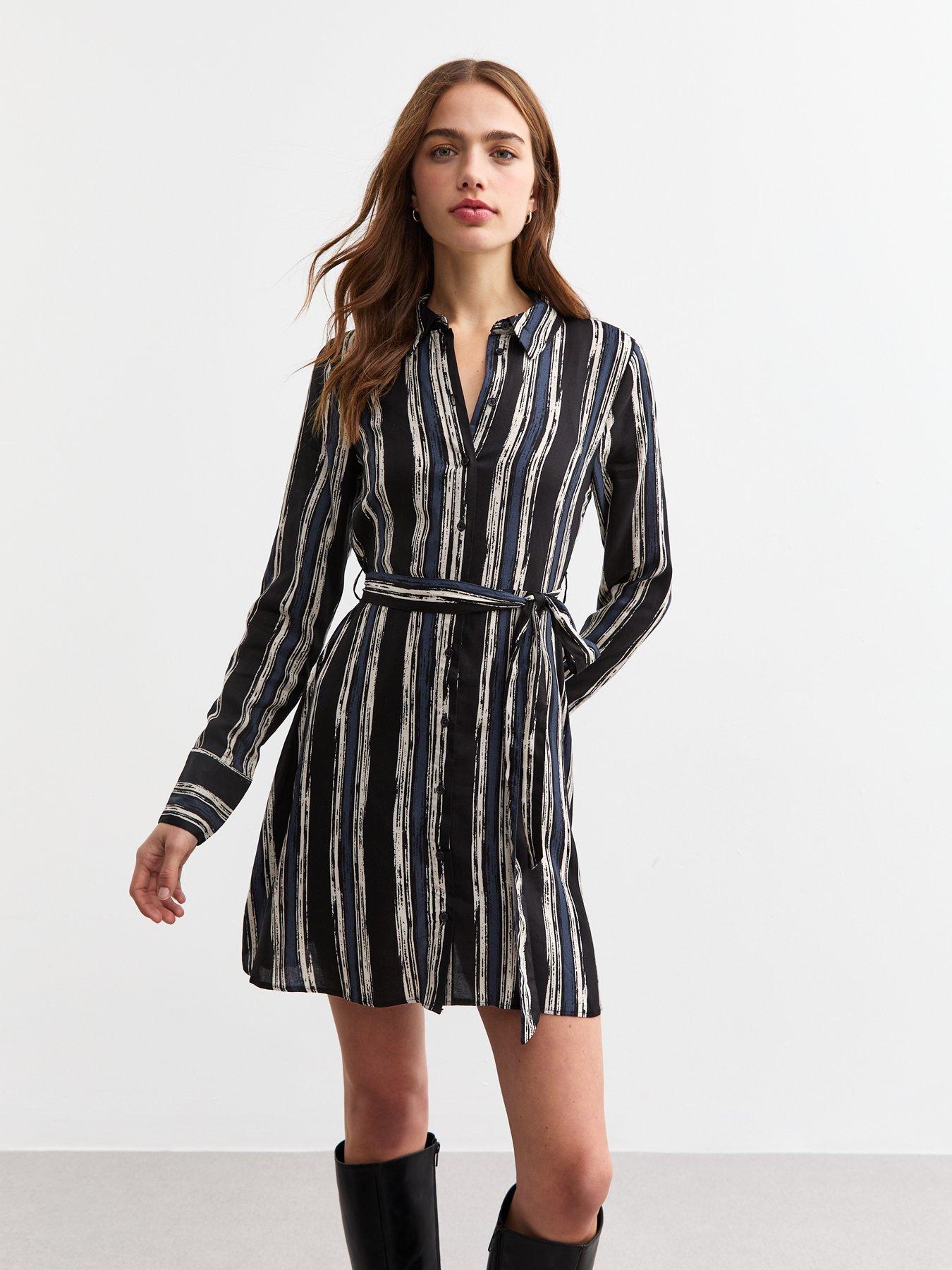 new-look-blue-stripe-print-mini-shirt-dress