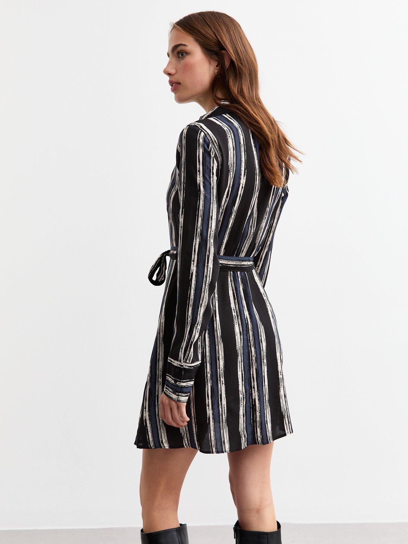 new-look-blue-stripe-print-mini-shirt-dressstillFront