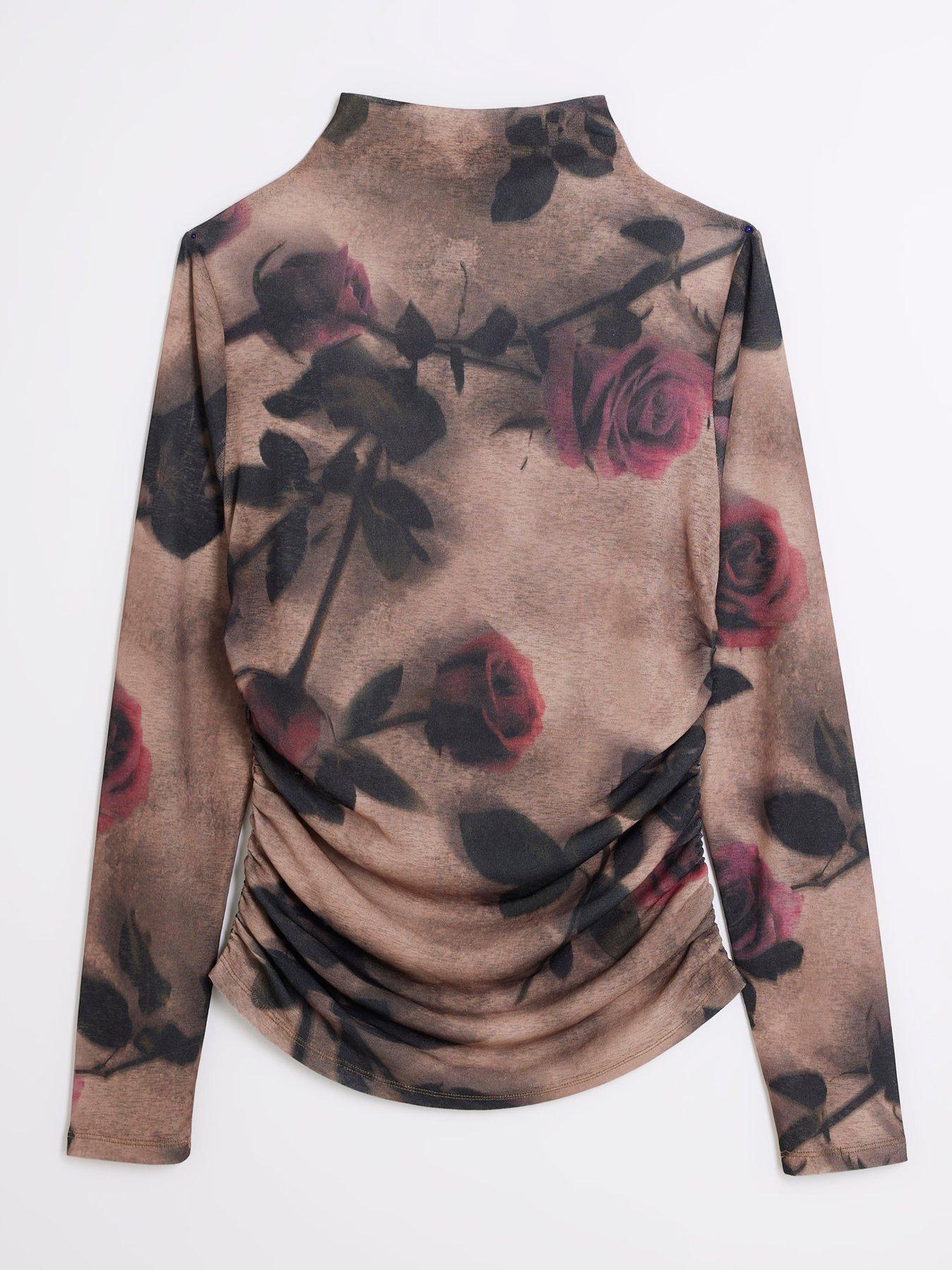 river-island-floral-ruched-mesh-top-beigedetail