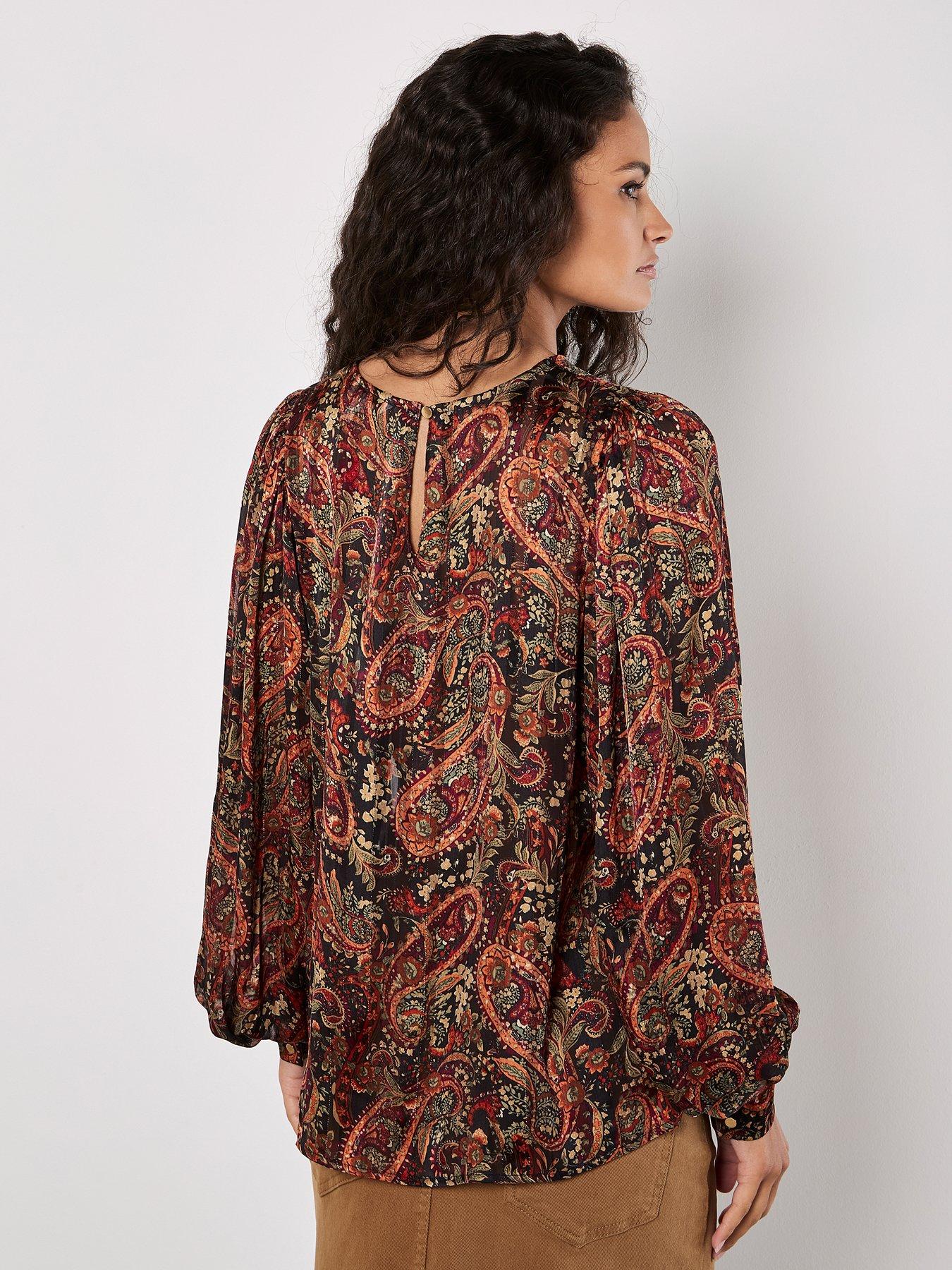 apricot-apricot-lurex-paisley-volume-sleeve-topstillFront