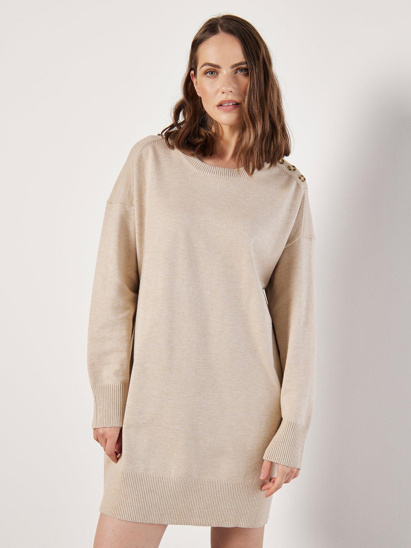 apricot-tortoise-button-shoulder-jumper-dress-greyfront