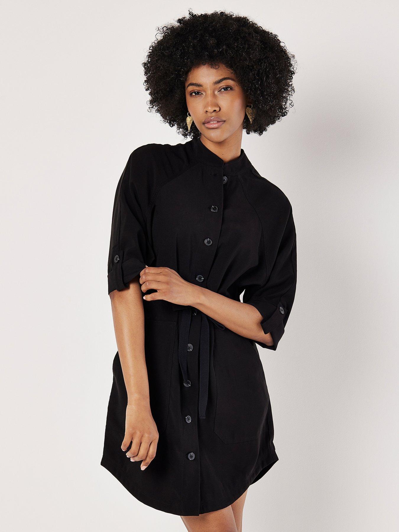 apricot-drawstring-shirt-mini-dress-black