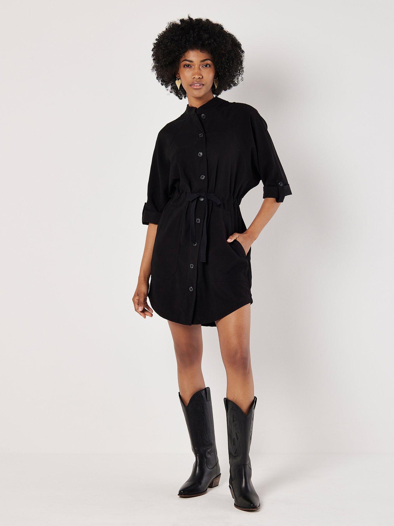 apricot-drawstring-shirt-mini-dress-blackdetail