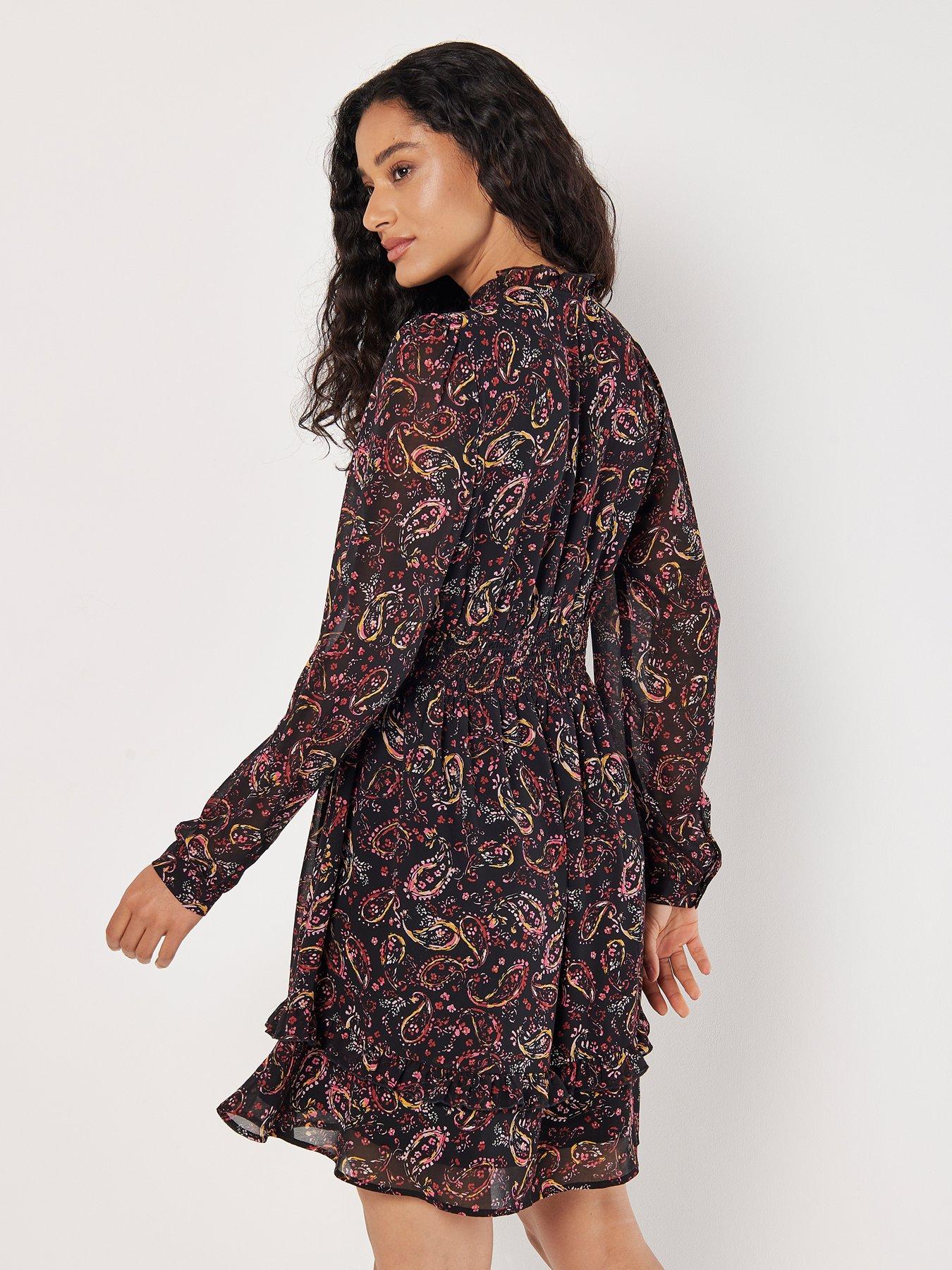 Apricot Painterly Paisley Smock Frill Dress Pink Very Ireland
