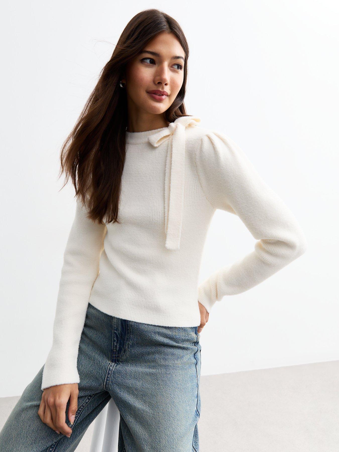 new-look-cream-bow-accent-fluffy-jumper